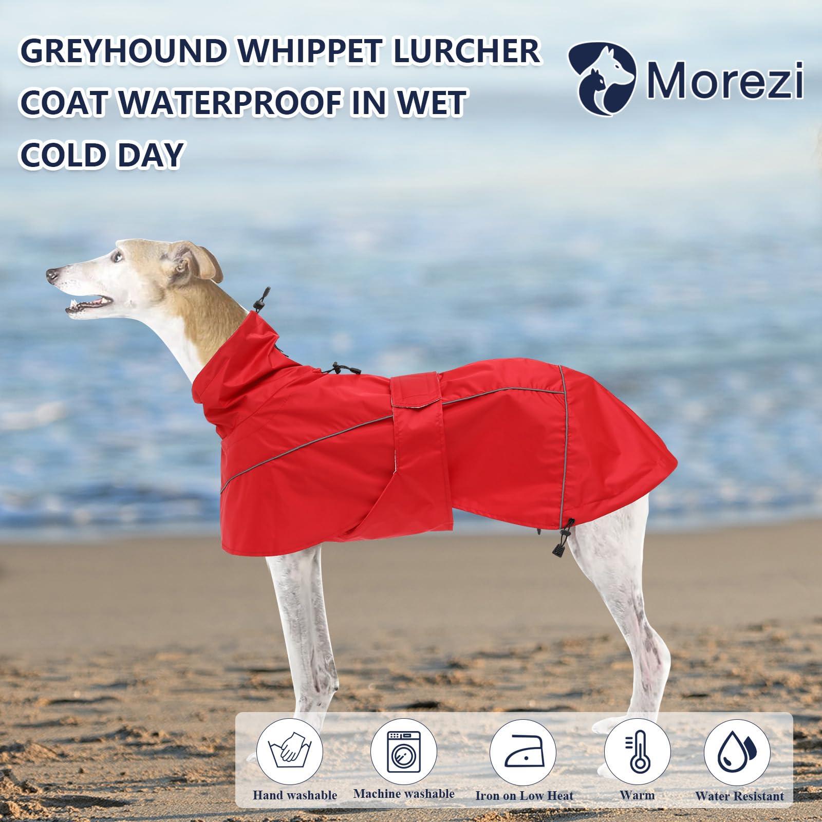 Greyhound Lurcher Raincoat, Whippet Rain Gear With Reflective Bar, Rain/Waterproof, Adjustable Bands And Drawstring In Autumn And Winter - Red - Xlarge