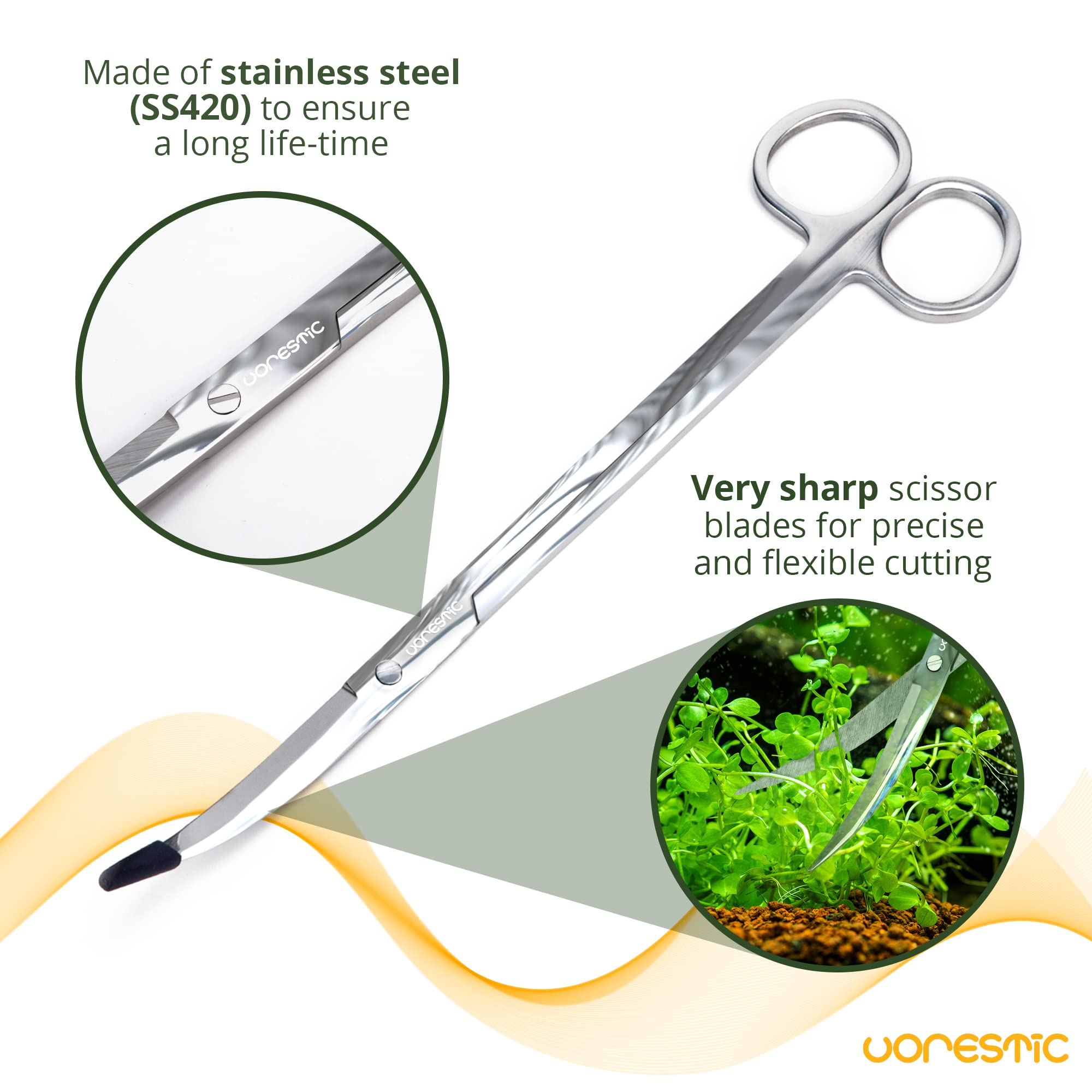 VORESTIC Gebogene Aquarium Schere 25cm - 1 Stck - Edelstahl - S?- und Meerwasser - Aquarium Pflanzenschere, Terrarium Zubeh?r, A