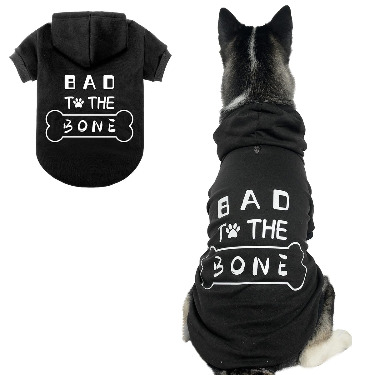 Dog Hoodies Bad The Bone Printed - Cold Protective Winter Coats Warm Puppy Pet Dog Clothes Black Color Extra Large