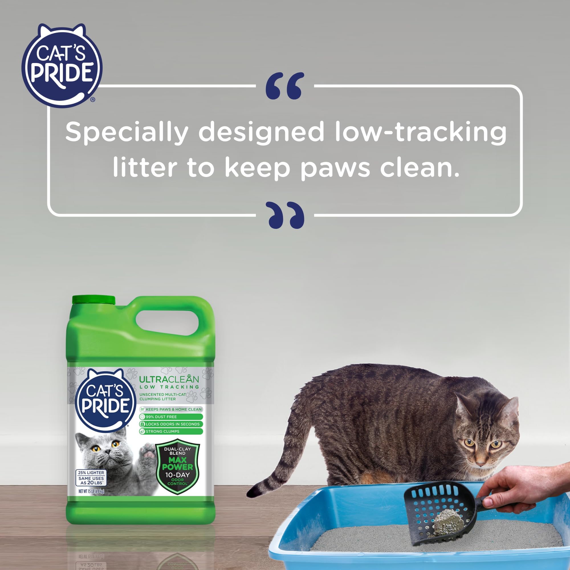 Cat'S Pride Ultraclean Low Tracking Multi-Cat Clumping Litter - Keeps Paws & Home Clean, Up To 10 Days Odor Control, 99% Dust Free, Unscented, 15 Pounds