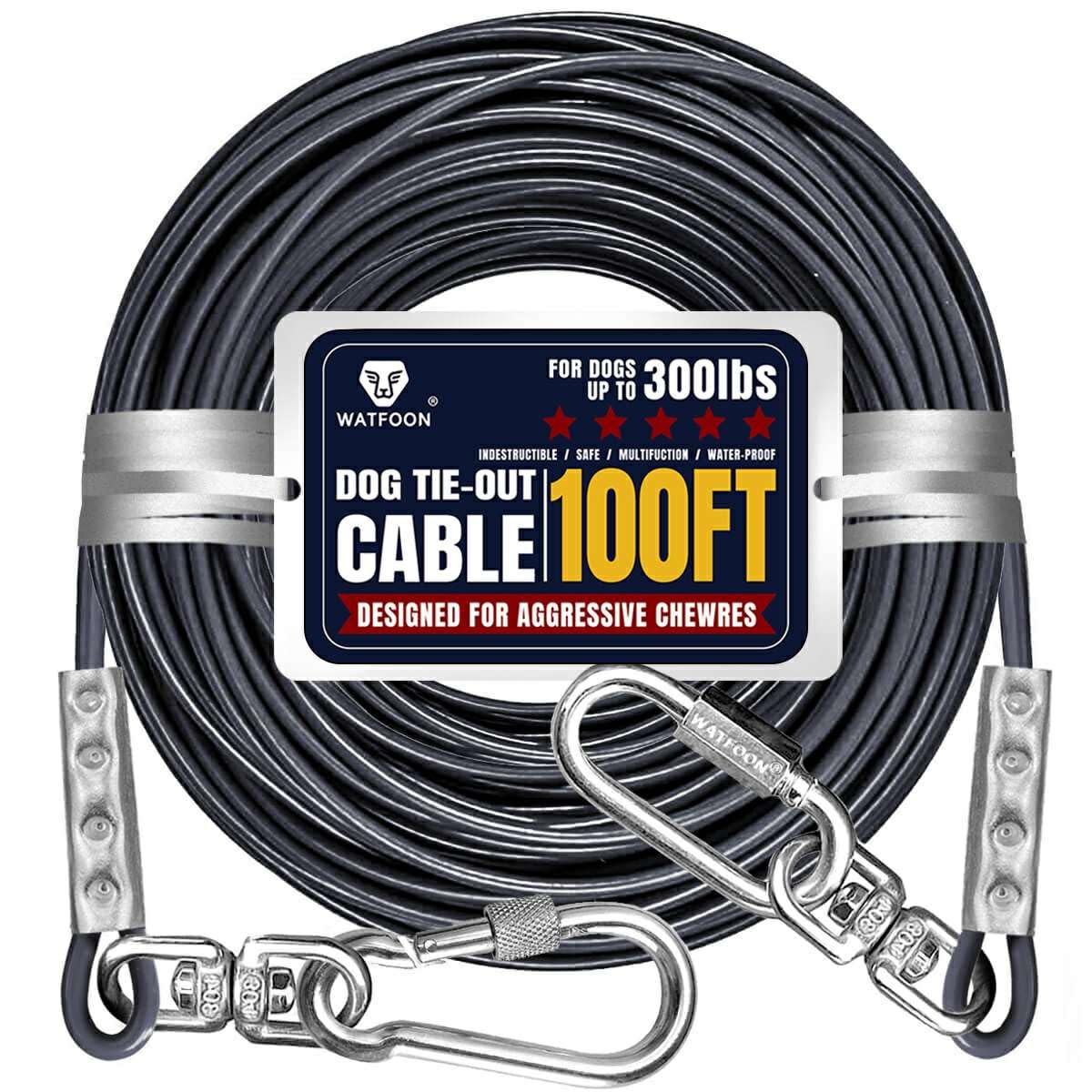 Heavy Duty 100Ft Tie Out Cable For Large Dogs, Yard Dog Run With Swivel Hooks, 1000Lbs Break Strength, Steel Wire Cable, Ideal For Camping (Grey)