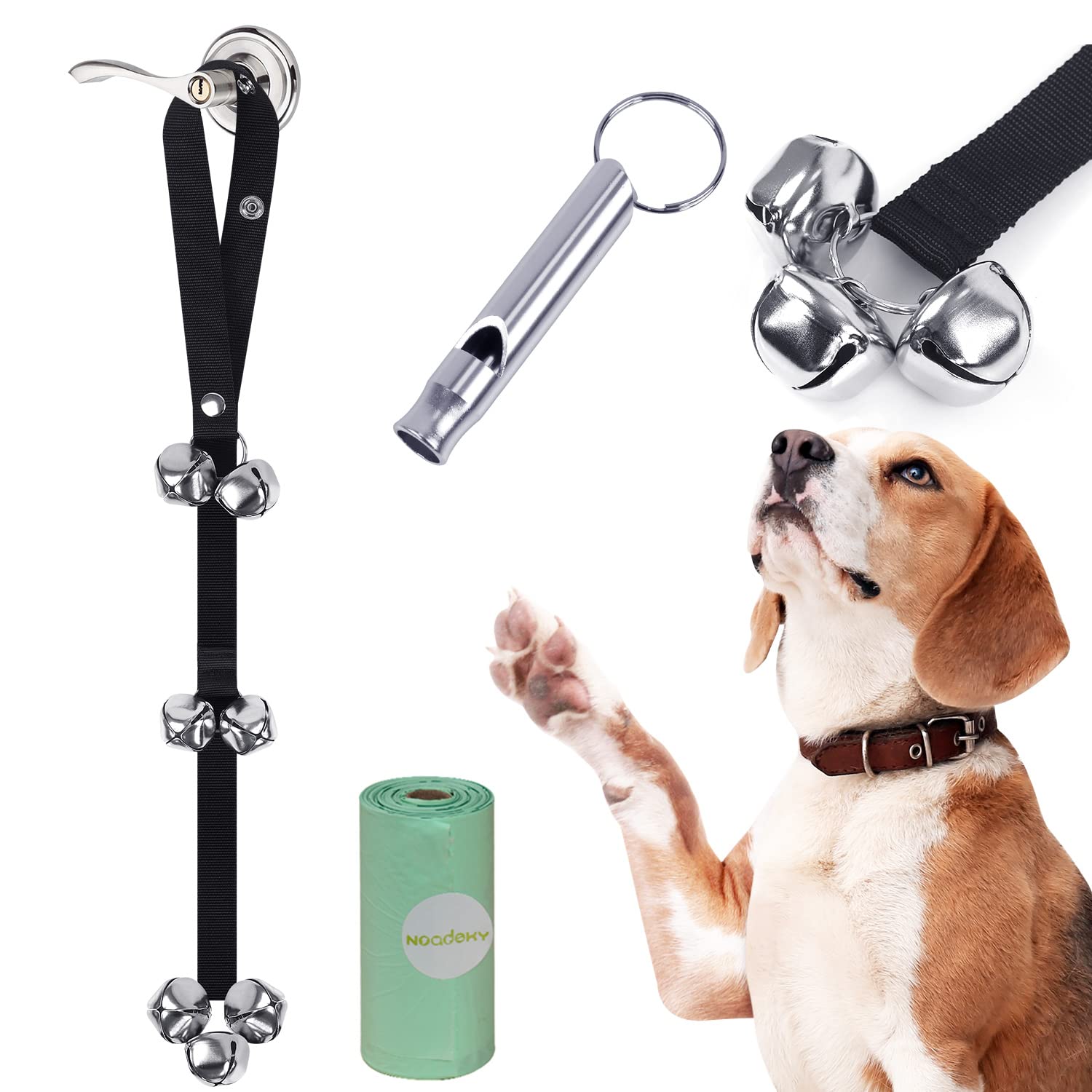 Noodoky Dog Doorbells Pet Bell For Door Potty Training, Adjustable Door Bells For Dogs Puppies Poochie Doggie To Ring To Go Outside, Hanging Bells For Doorknob/Handle (1-Pack)