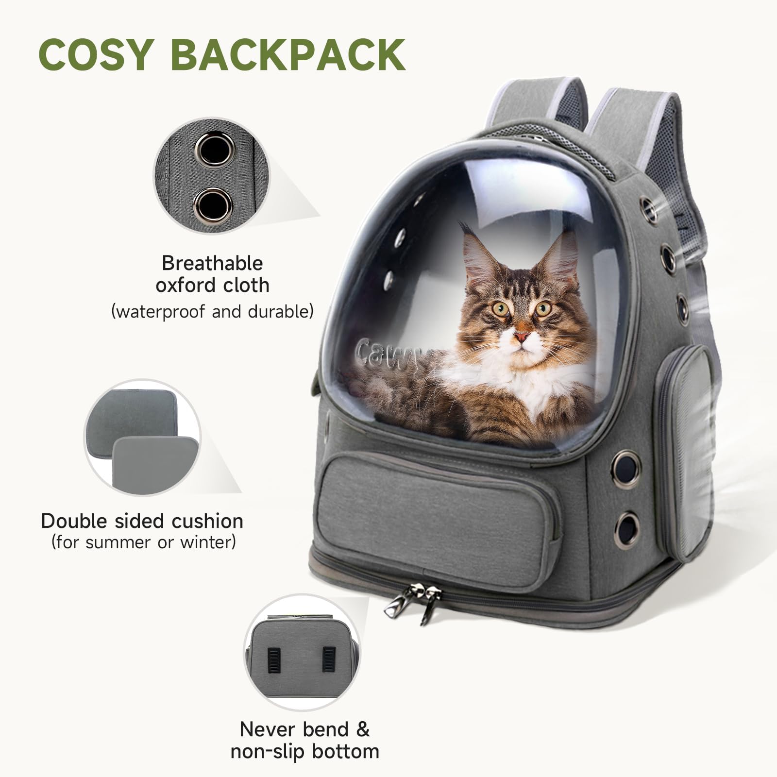 Cawypety Cat Backpack Carrier, Breathable Cat Carrier Large Space Bubble Pet Backpack For Kitty Small Dog Up To 12Lbs, Transpare