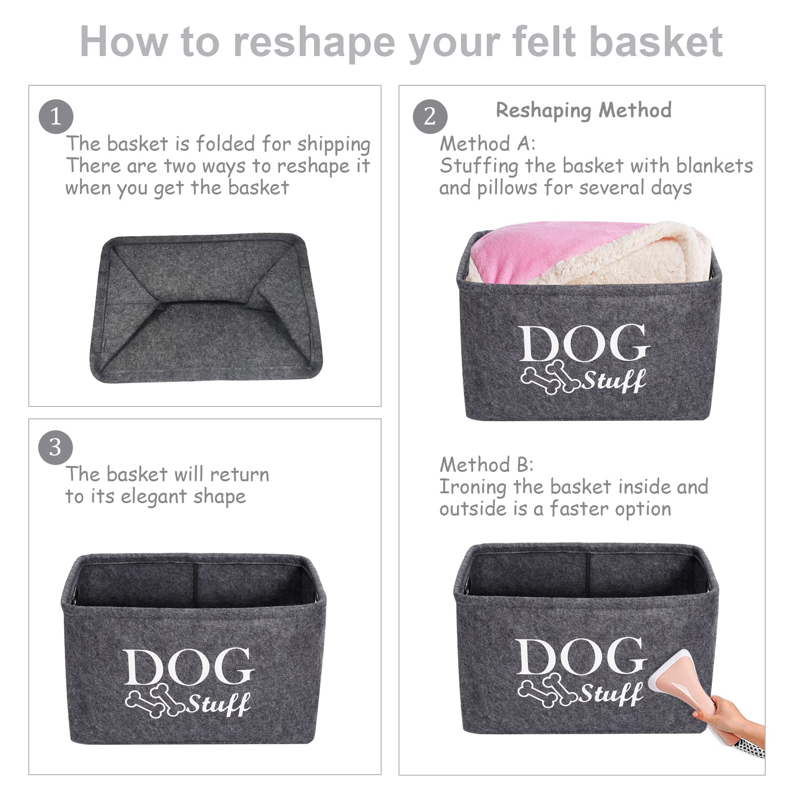 Morezi Felt Puppy Stuff Baskets, Dog Toy bin Storage with Designed Metal Handle, pet Organizer - Perfect for organizing pet Toys