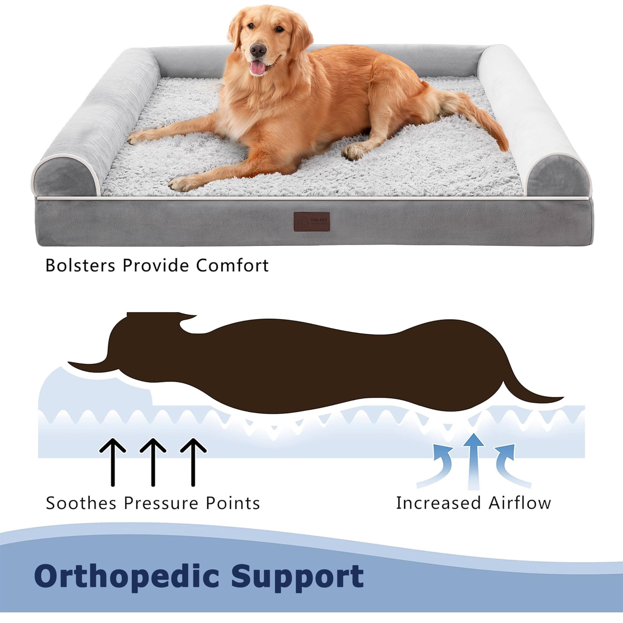 Western Home Dog Beds Large Sized Dog, Orthopedic Large Dog Bed With Waterproof Lining, Removable Washable Cover And Nonskid Bottom, Medium Dog Couch Bed, Grey