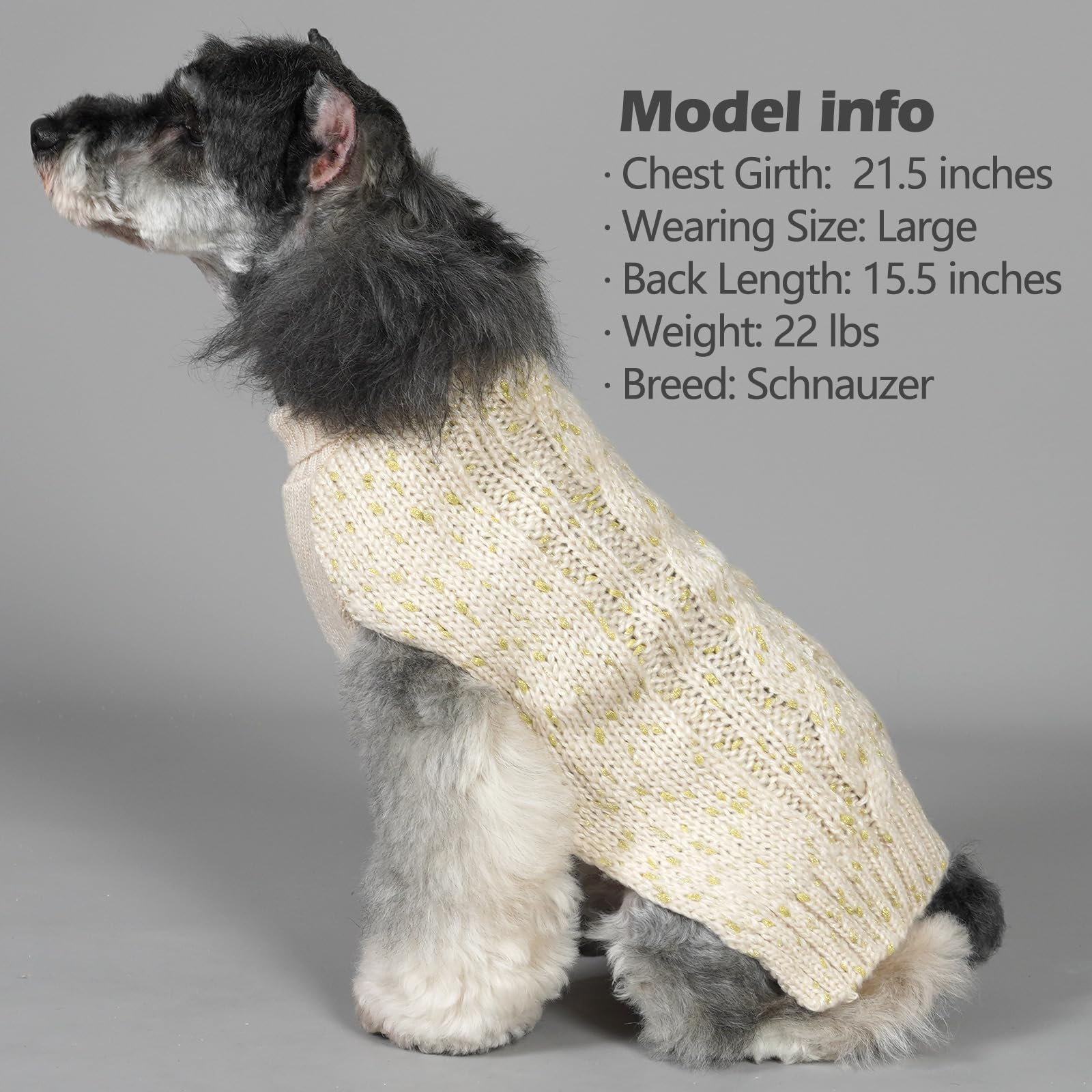 Kyeese Dog Sweater Winter Dog Clothes Pullover Warm Dog Coat Turtleneck Knitwear Sweater With Golden Yarn For Small Dog, Beige, Small