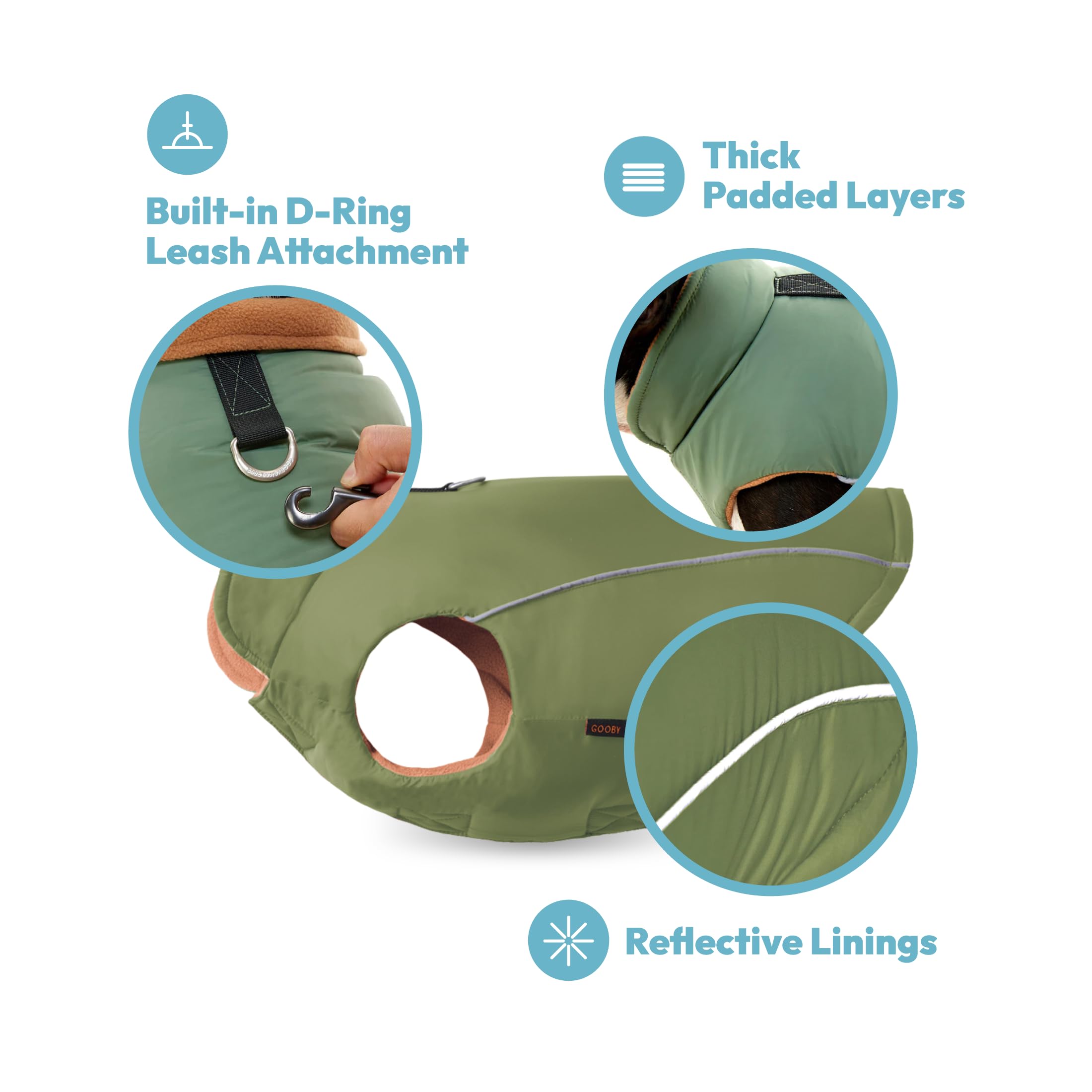 Gooby Sports Vest Dog Jacket - Green, Medium - Reflective Dog Vest With D Ring Leash - Warm Fleece Lined Small Dog Sweater, Hook And Loop Closure - Dog Clothes For Small Dogs Boy Or Girl Dog Sweater