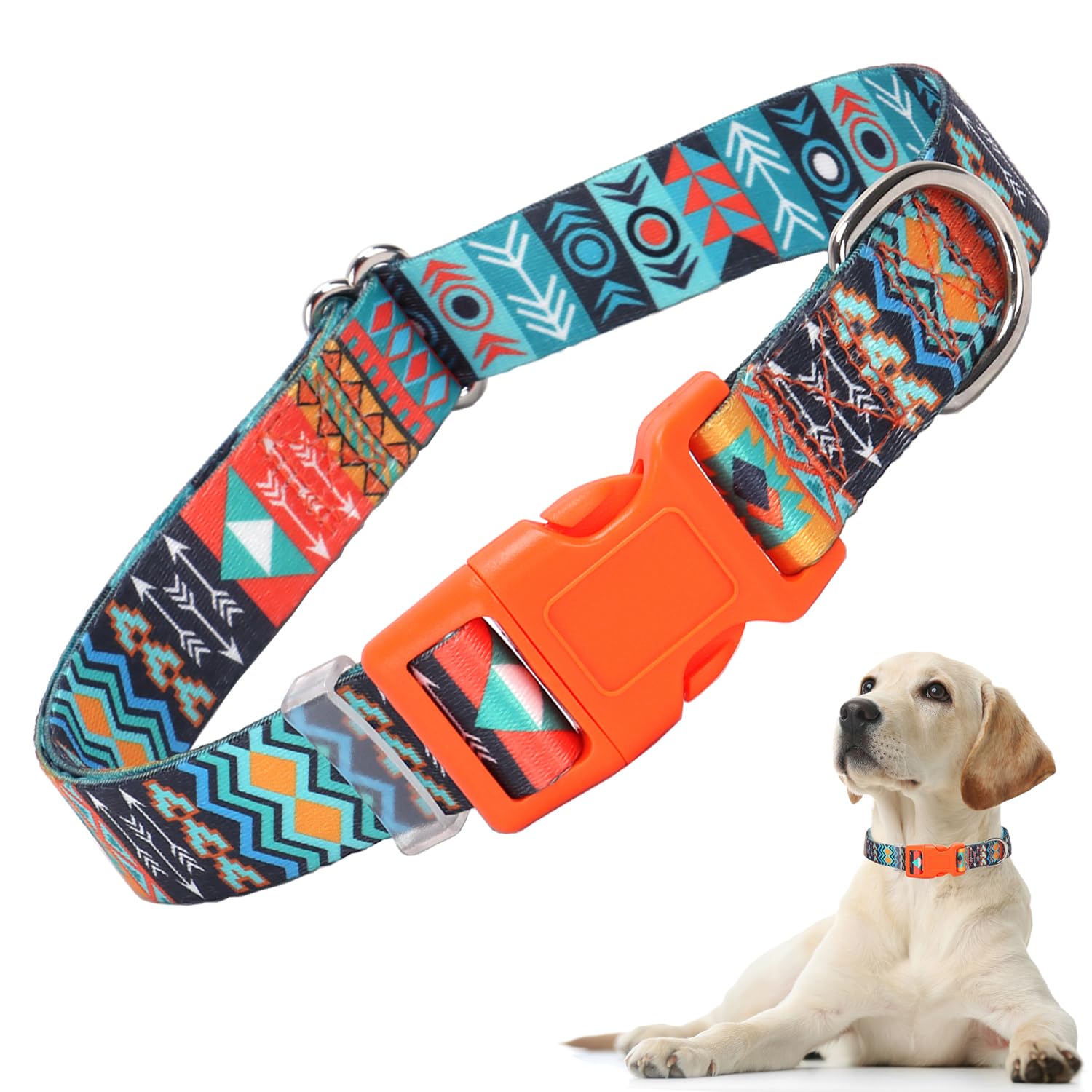 Dog Collar For Large Dogs With African Tribal Aztec Mexican Native Southwestern Boho Pattern, Adjustable Pet Collars For Xs Smal
