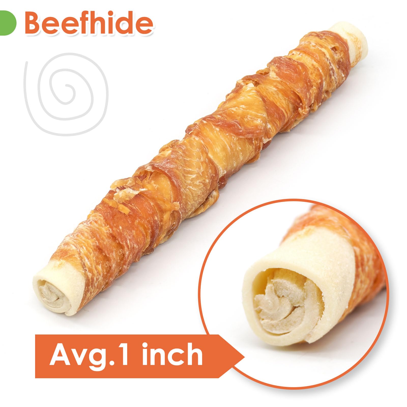 MON2SUN Dog Treats, 9 Inch Chicken Wrapped Rawhide Rolls Snacks, Teeth Cleaning and Long Lasting Chews for Medium and Large Dogs