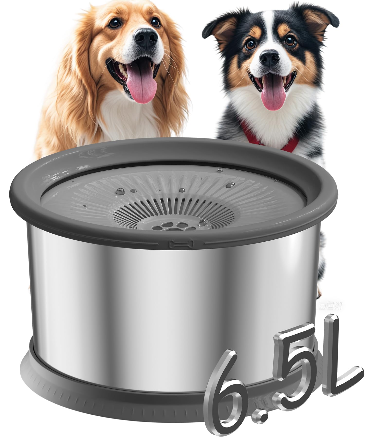 6.5L Dog Water Bowl No Spill 1.6 Gallon Stainless Steel Water Bowl For Dogs 220Oz Large Capacity No Splash Slow Drinking Feeder 