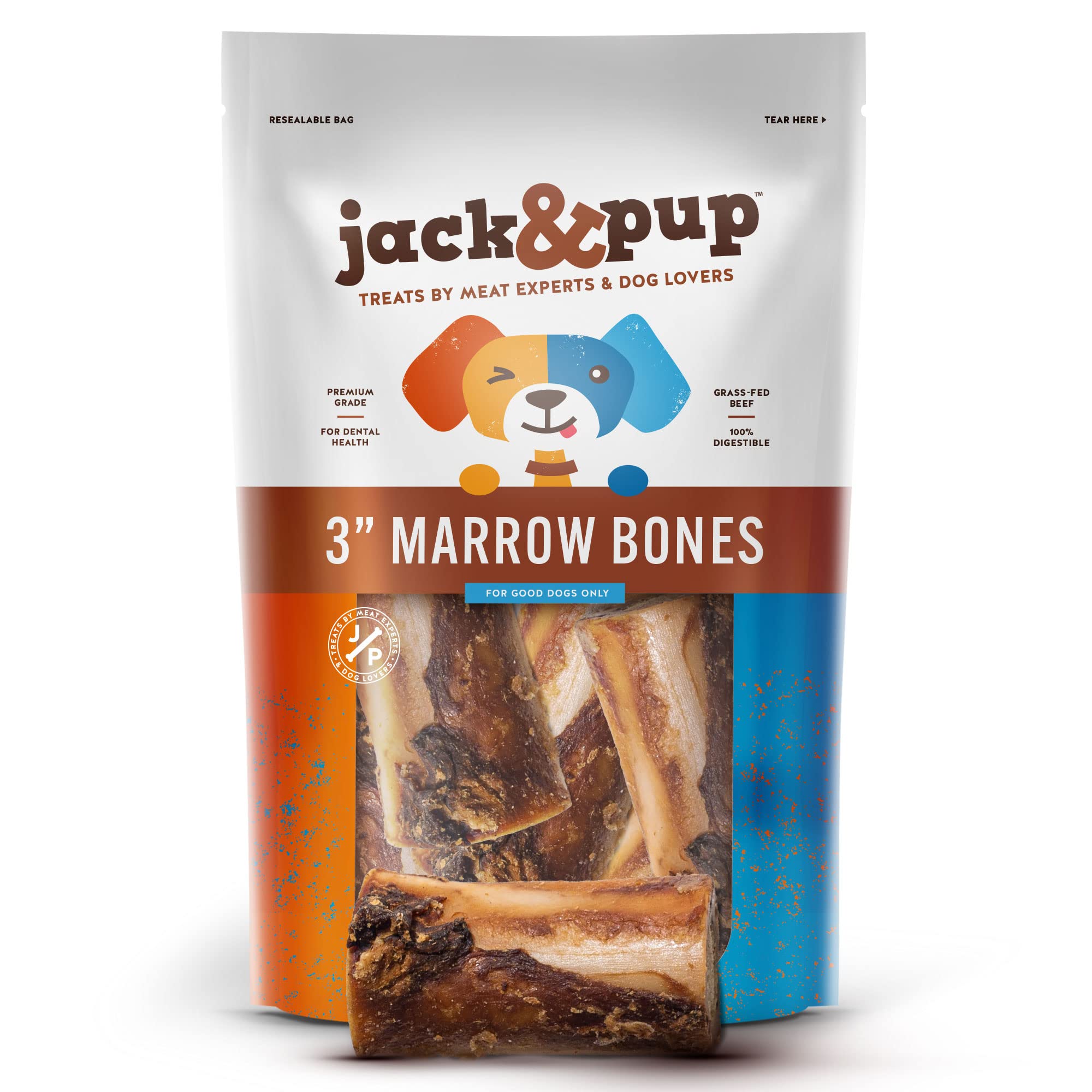 Jack&Pup Marrow Bones for Dogs | 3 Dog Bones for Aggressive Chewers | Single Ingredient, Smoked Flavored, Roasted, Long Lasting 