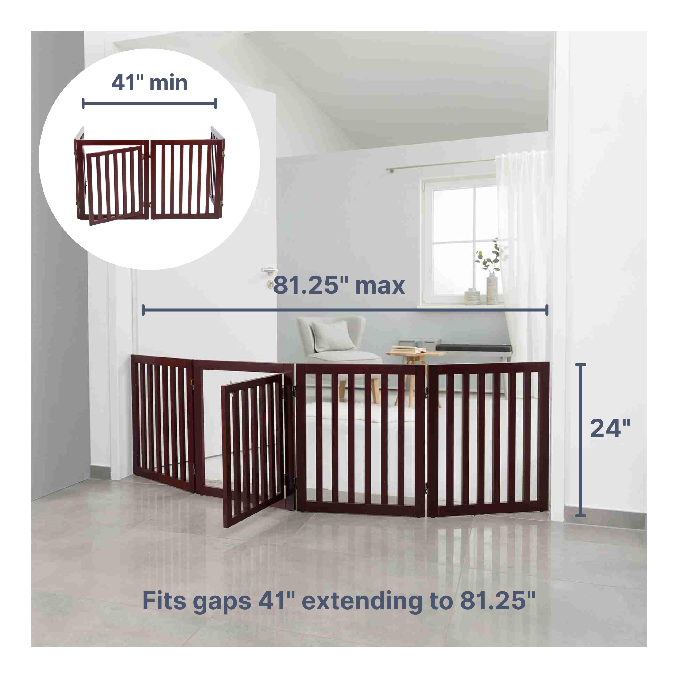 Trixie Freestanding 4-Panel Pet Gate, Foldable Pet Barrier Fence, Convertible Pet Pen, 24-In Tall, Pet Walk Through Pet Door, Br