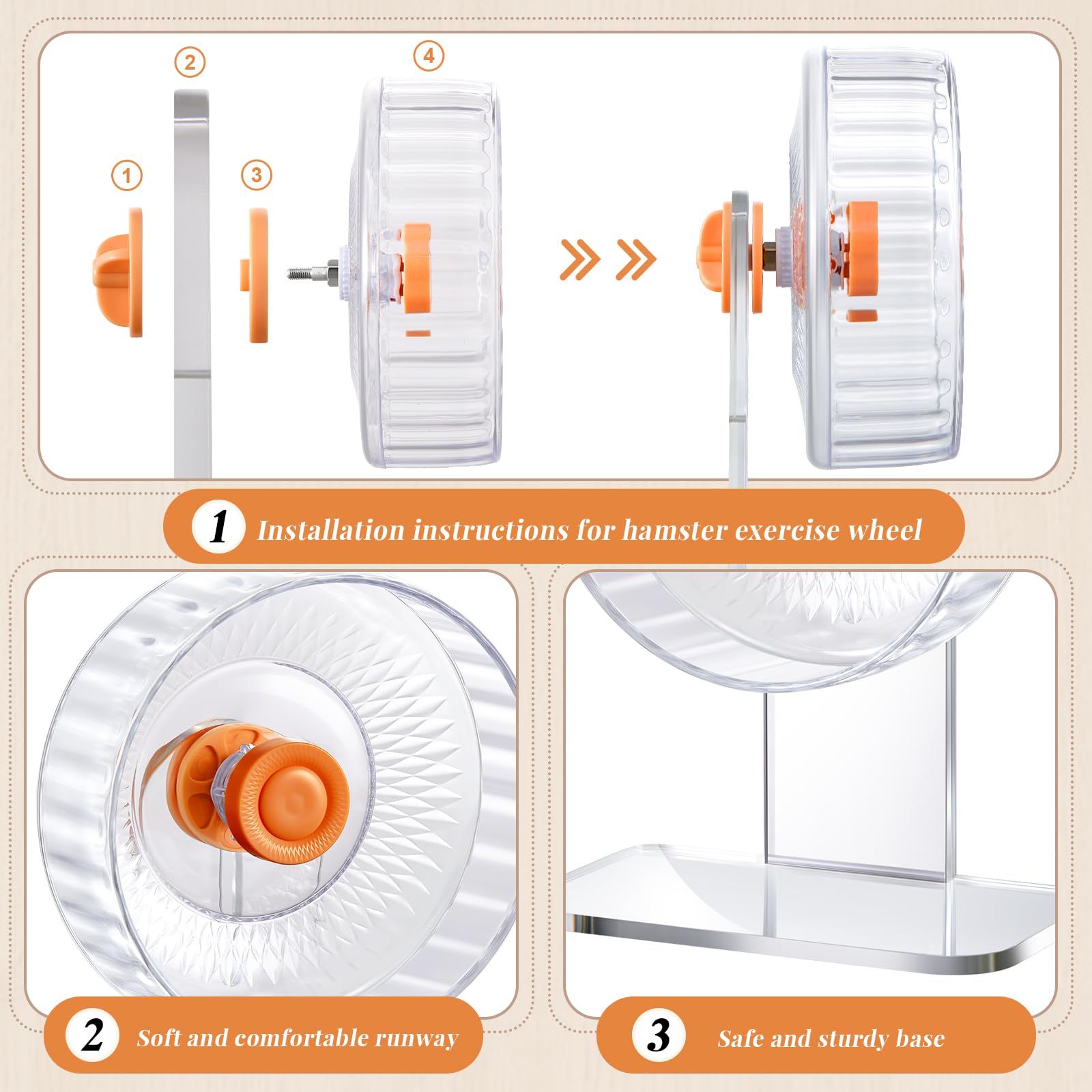 Sonwyoung 2 Pcs 7 Inch Transparent Adjustable Silent Hamster Exercise Wheels And Hamster Water Bottle Set Guinea Pig Running Whe