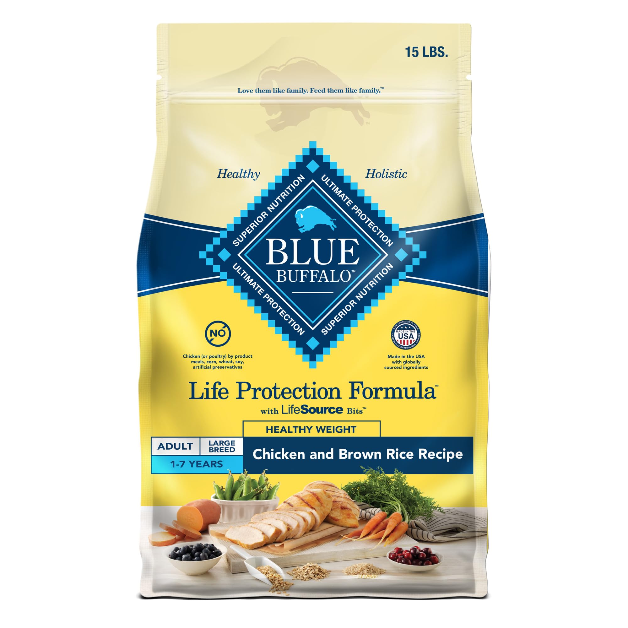 Blue Buffalo Life Protection Formula Natural Adult Healthy Weight Dry Dog Food, Chicken and Brown Rice 15-lb