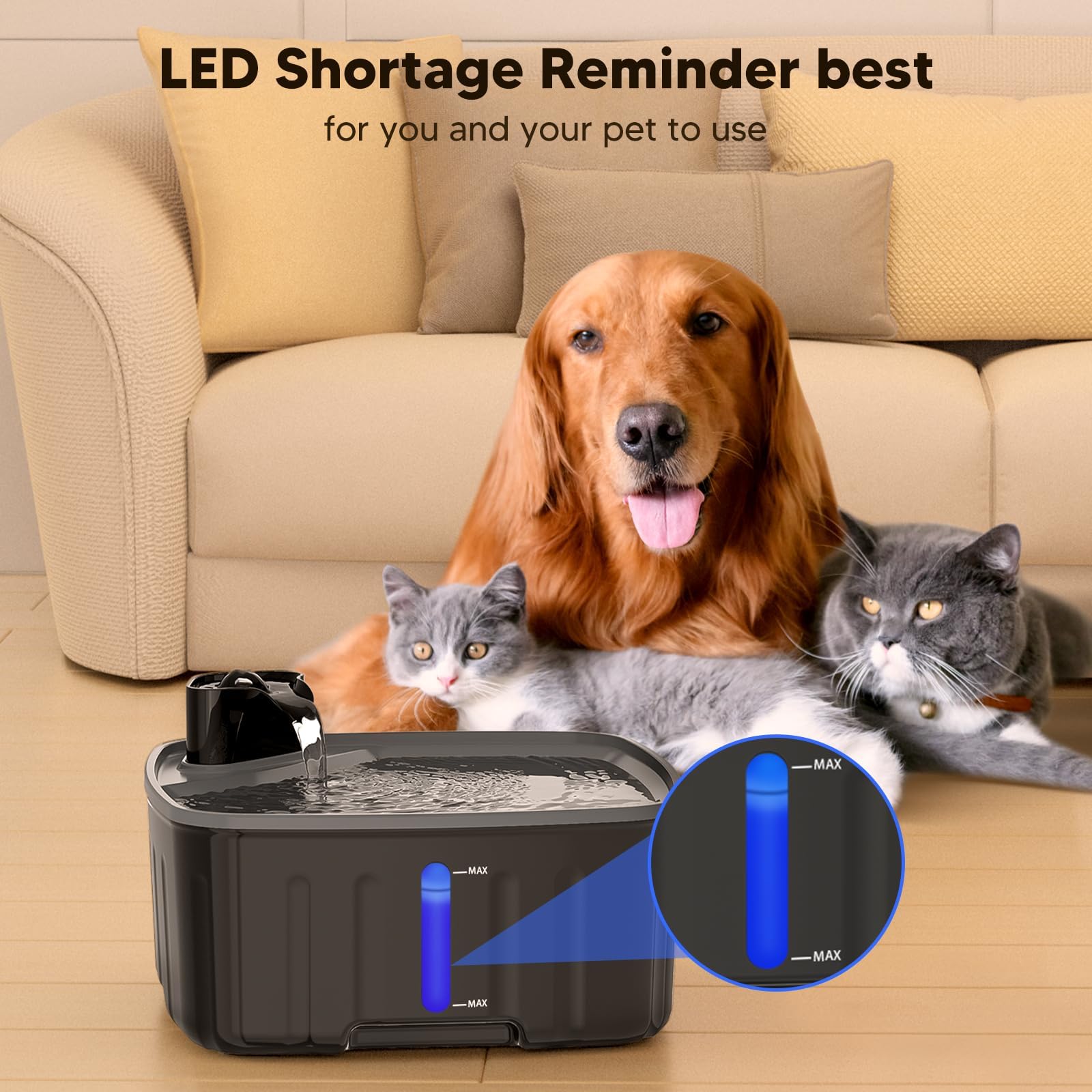 Dog Water Fountain For Large Dogs, 2.1Gal/8L/270Oz Large Dog Water Fountain Bowl For Dog Inside,Dog Fountain With Water Level Wi