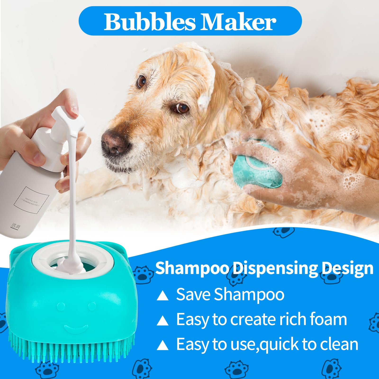 3Pcs Dog Bath Set - Shampoo Brush, Scrubber, And Shower Brush With Adjustable Handle For Short & Long Hair