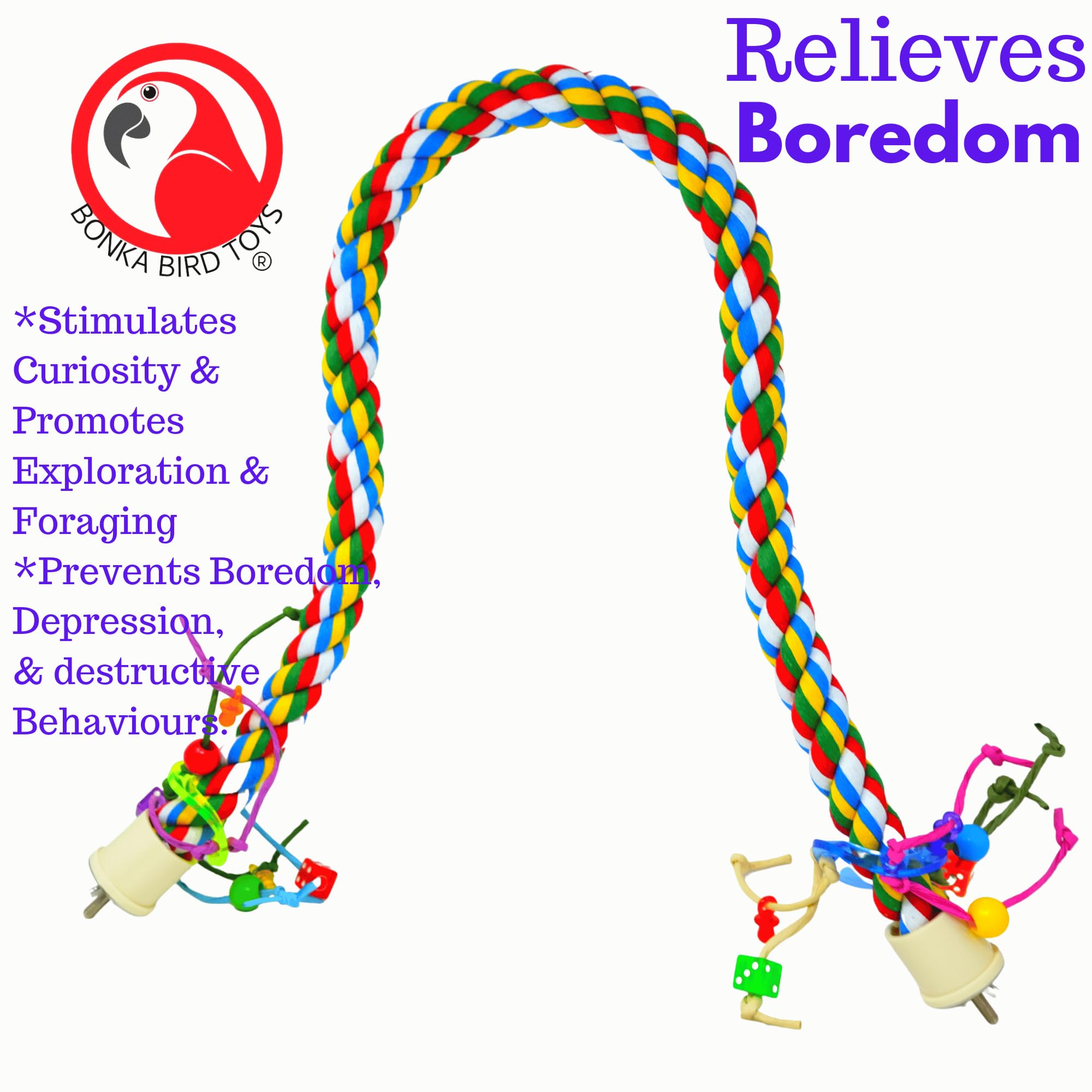 Bonka Bird Toys 1114 Huge Rope Charm Perch (48'' X 1.25'') Parrot Cage Toy, Amazon,Macaw, Cockatoo, And Similar