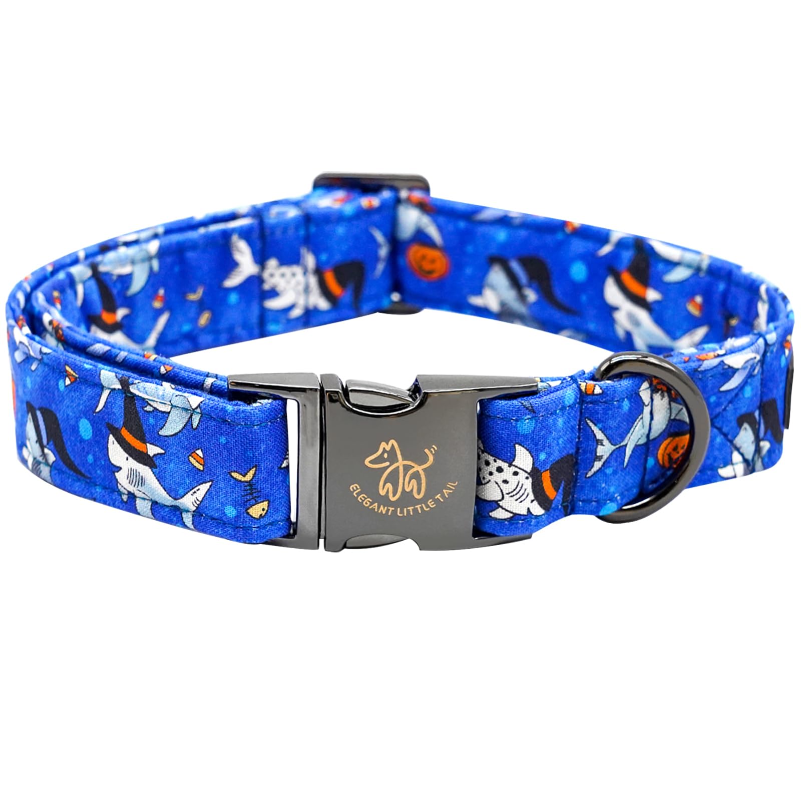 Elegant Little Tail Shark Print Halloween Puppy Collar - Cotton With Metal Buckle, Adjustable For X-Small Dogs