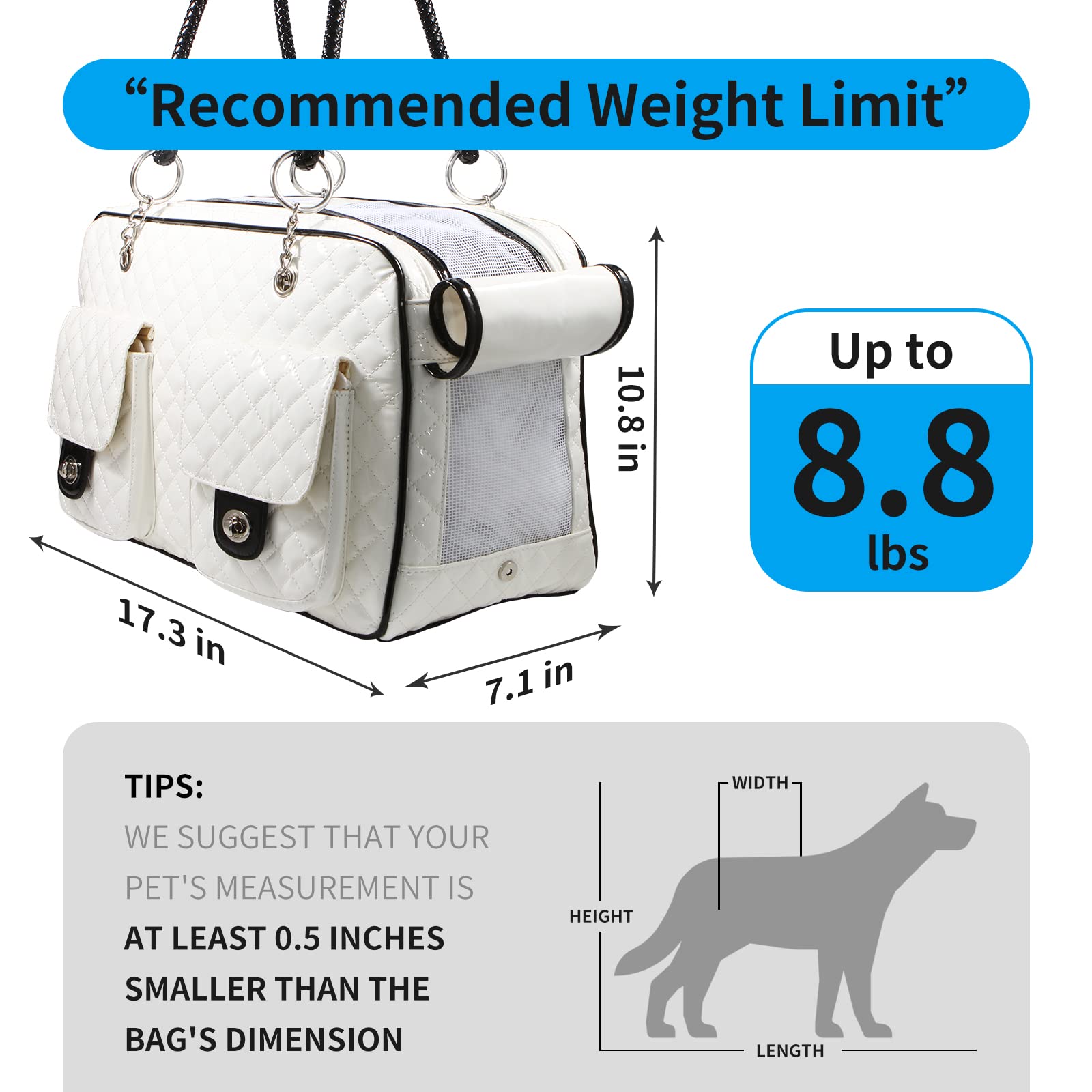 Betop House Soft-Sided Pet Travel Carrier Airline Approved For Pet Small Dog And Cat Collapsible, White Shiny Patent Leather
