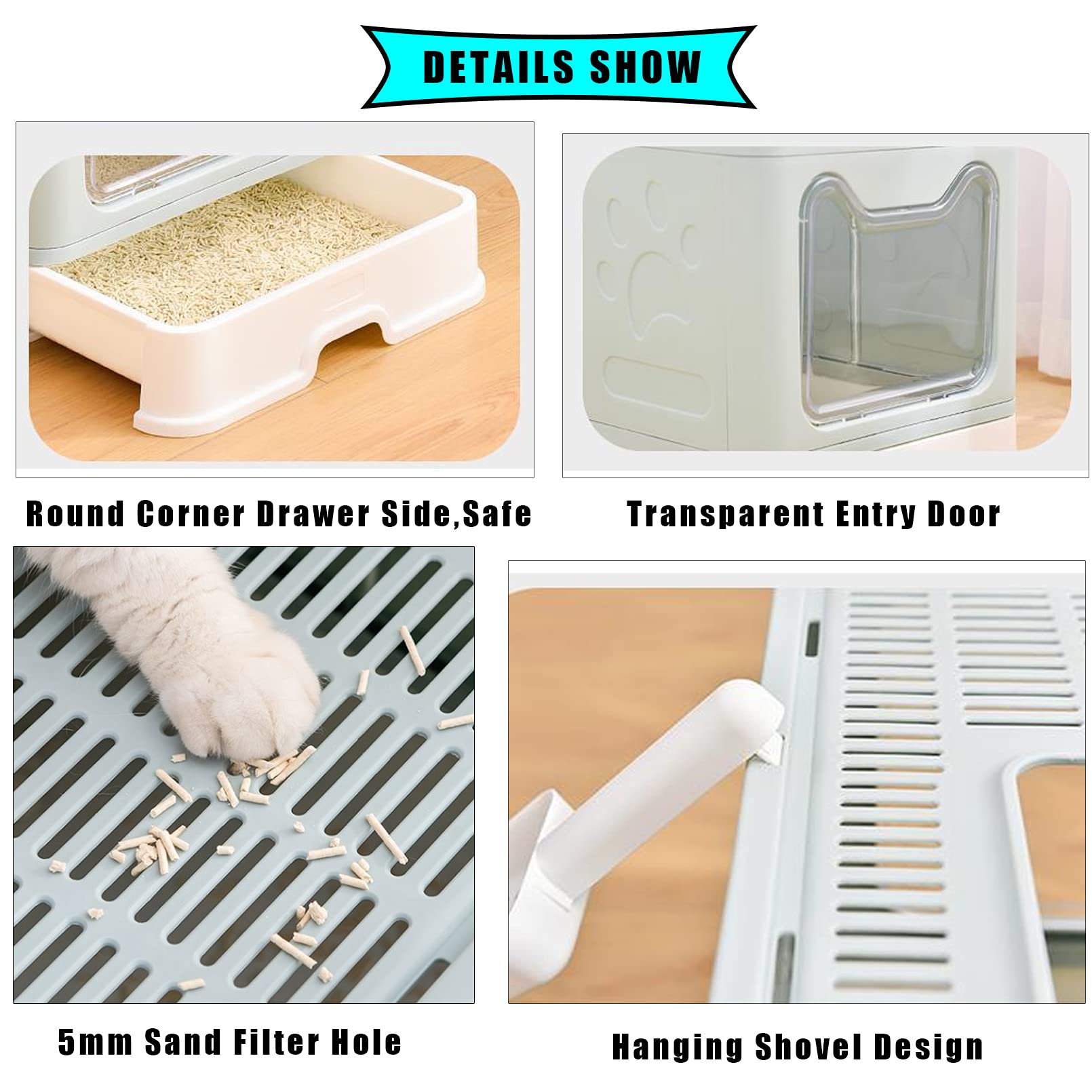 Hamiledyi Foldable Large Cat Litter Box Enclosed Cat Potty With Drawer Top Entry Type Anti-Splashing Cat Toilet With Lid And Cat Litter Scoop No Smell Cat Supplies For Cats And Kittens-Gray