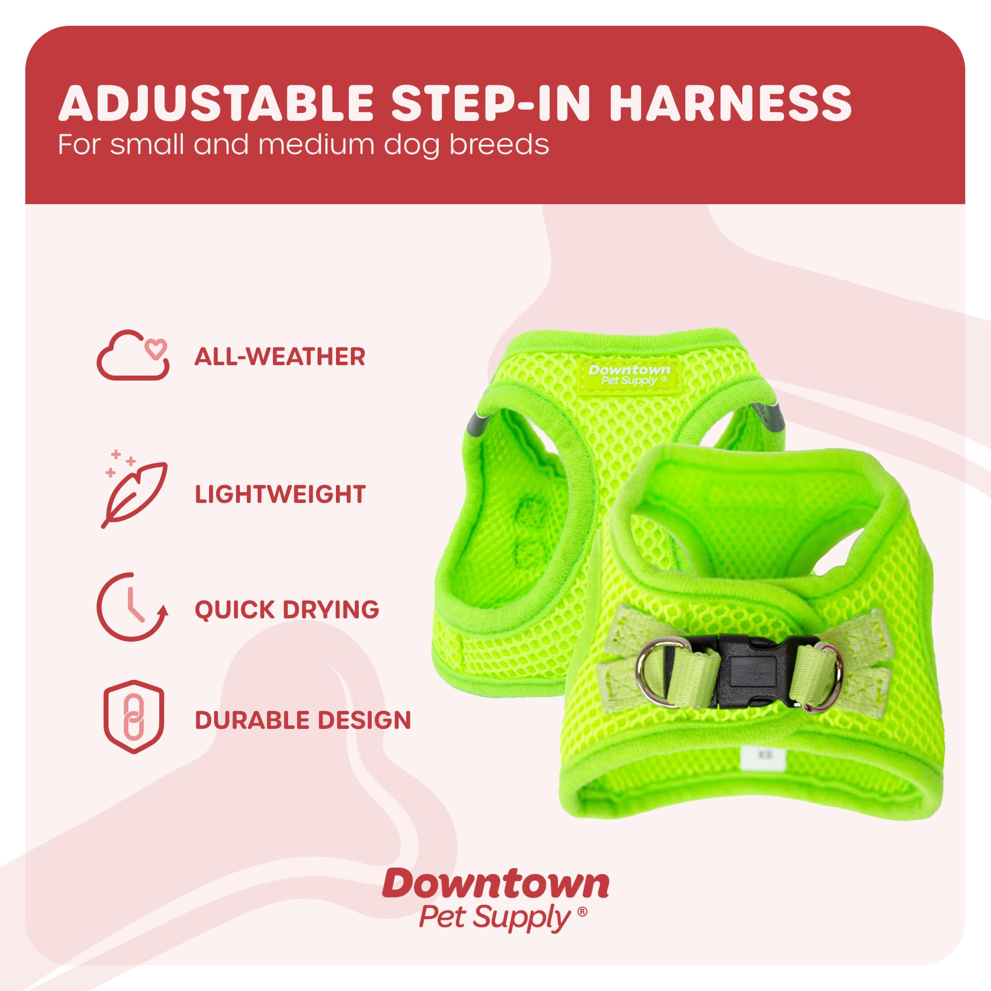 Downtown Pet Supply Step In Dog Harness, Xx-Large, Atomic Yellow - Adjustable, Padded Mesh Fabric, Reflective Trim, No Pull, Buc