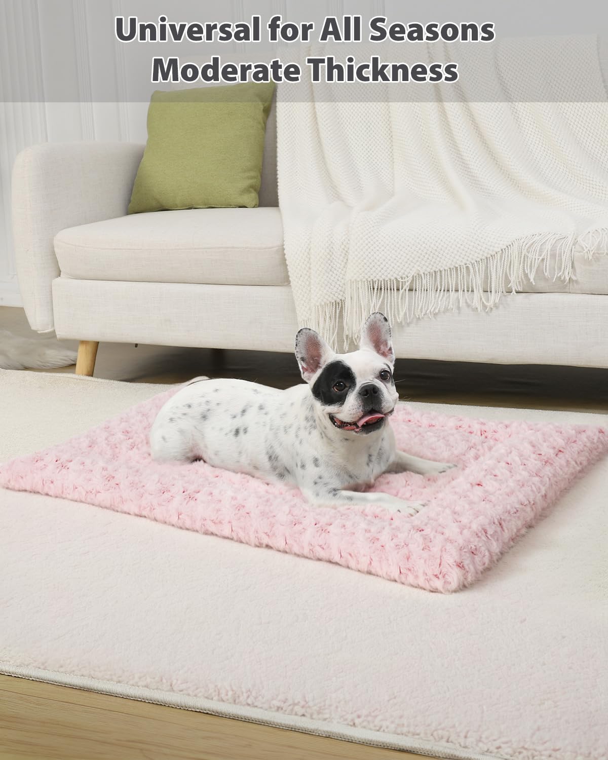 Washable Dog Bed Mat Reversible Dog Crate Pad Soft Fluffy Pet Kennel Beds Dog Sleeping Mattress For Large Jumbo Medium Small Dogs, 29 X 18 Inch, Pink