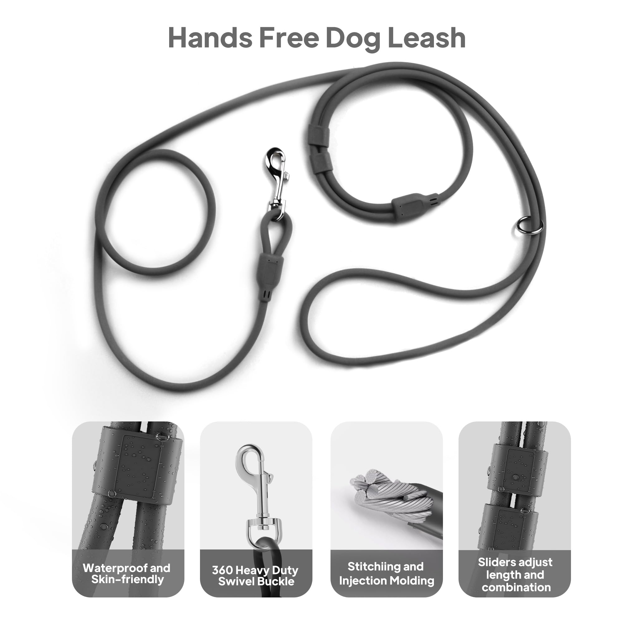 Petifine Hands Free Dog Leash, Crossbody Waist Leash For Dog Walking, 8 Ft Multifunctional Waterproof Waist Lead For Swimming,Ru