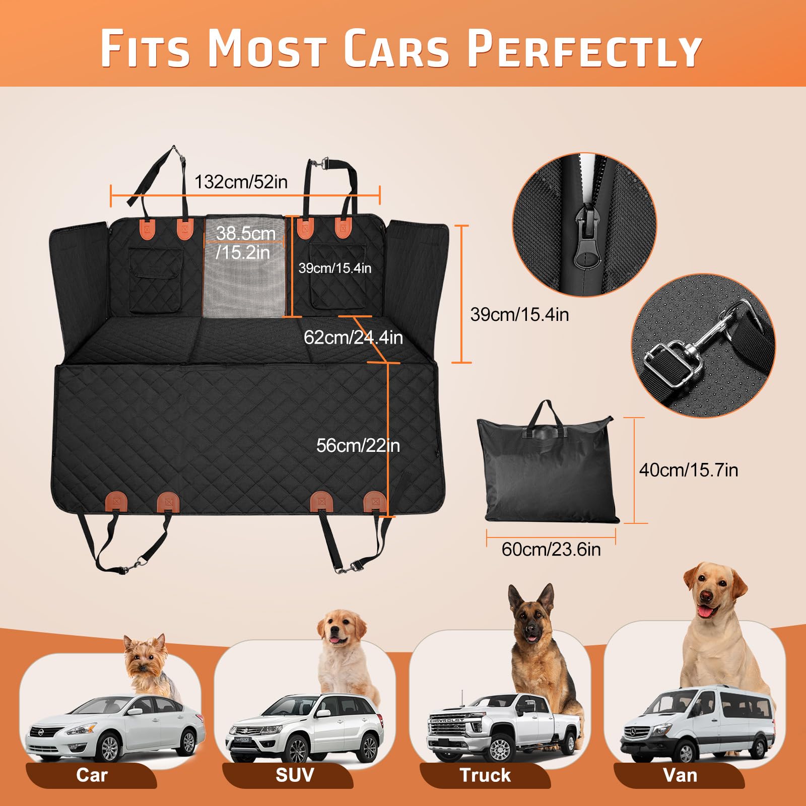 Gimars Holds 400Lbs Hard Bottom Back Seat Extender For Dogs, 62X52' Waterproof Dog Car Seat Cover For Back Seat, Back Seat Pet