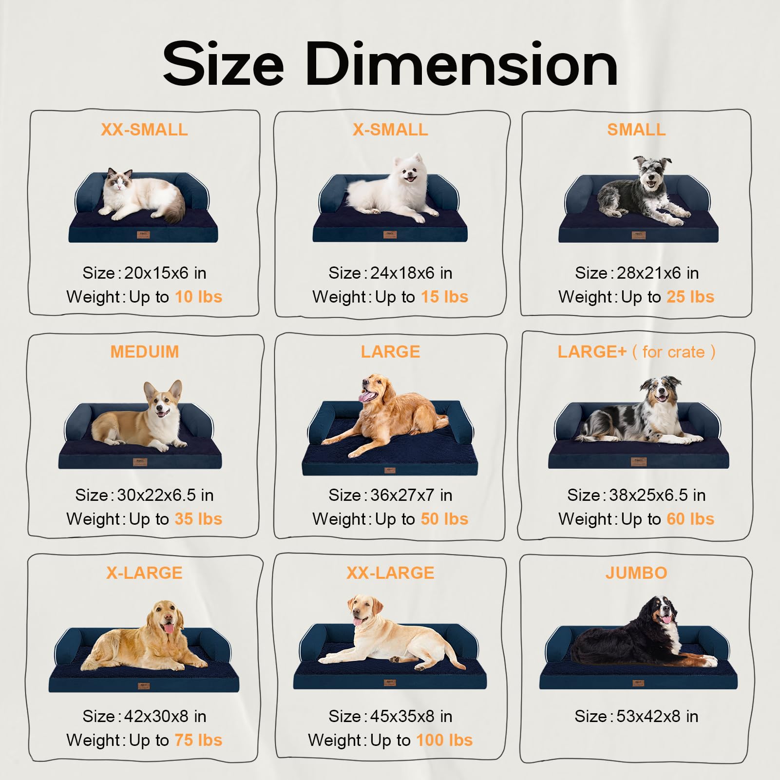 Dog Bed Medium Size Dog-Orthopedic Waterproof Bed for Dogs,Foam Couch Sofa with Washable Removable Cover & Non-Slip Bottom-Navy