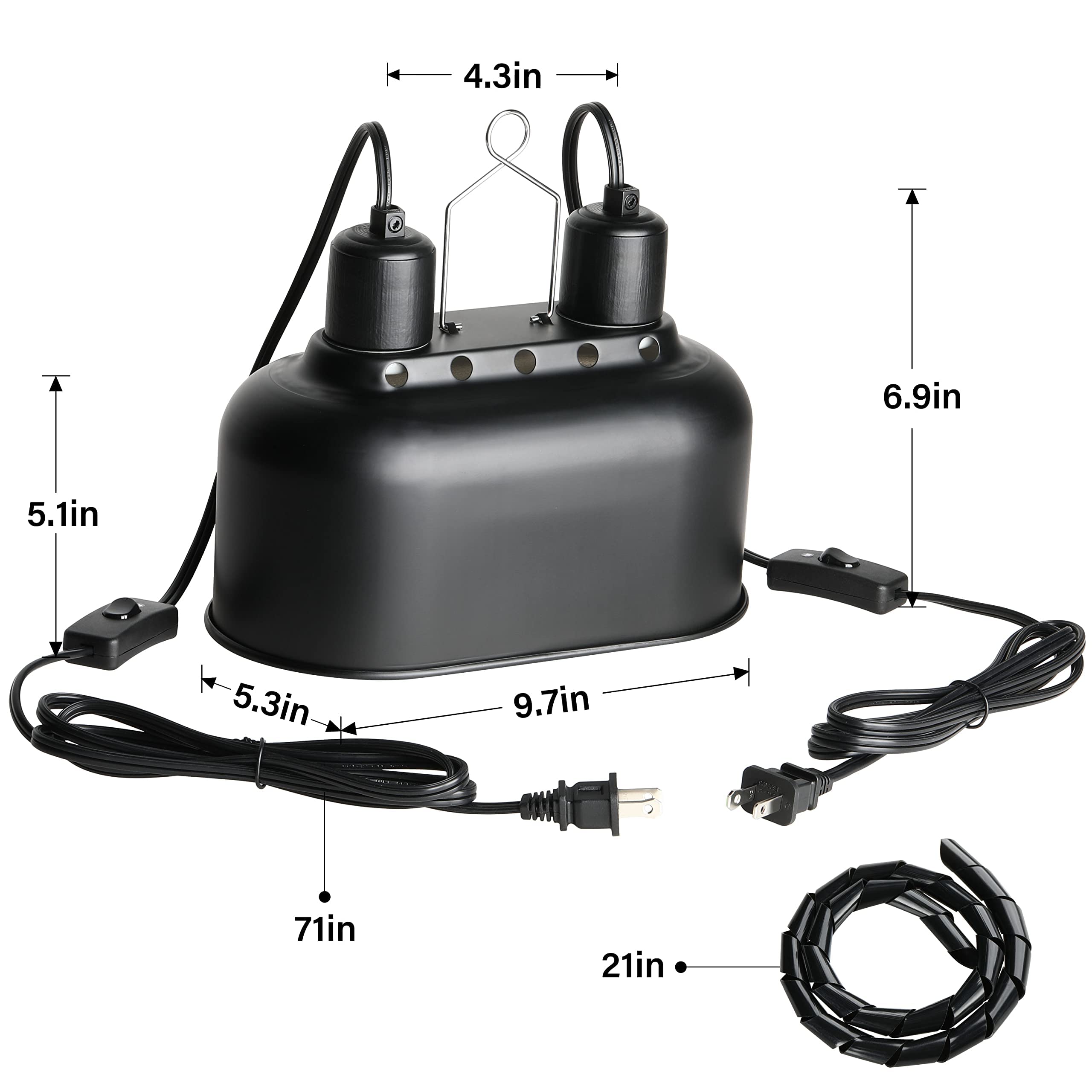 Simple Deluxe Dual Dome Reptile Light Fixture With Separate Switches, Fits Max 100W Reptile Heat Lamp/Uvb Light, For Amphibians