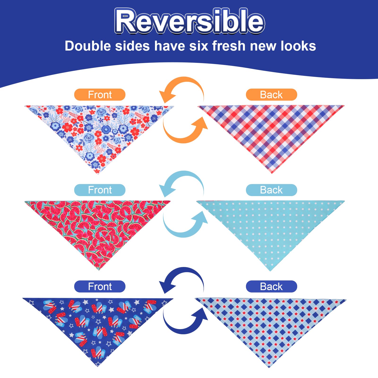 Ququle 4Th Of July Dog Bandanas Summer Xlarge 3Pcs, 6 Pattern American Flag Patriotic Scarf For Boy And Girl, Triangle Reversibl