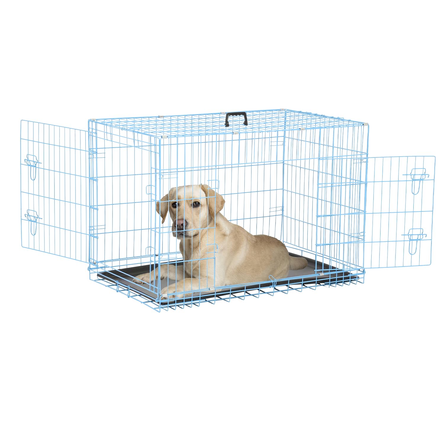 Dog Crate, Wire Kennel With Divider Panel, Metal Cages With Double Door, Leak-Proof Pan Tray, Folding Portable Pet Dog Cage For 