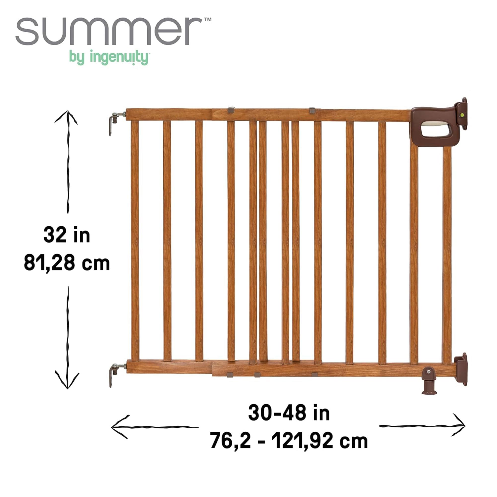 Summer Wood Banister & Stair Safety Pet And Baby Gate, 30'-48' Wide, 32' Tall, Install Banister To Banister Or Wall, Or Wall To Wall In Doorway Or Stairway, Banister And Hardware Mounts - Cherry