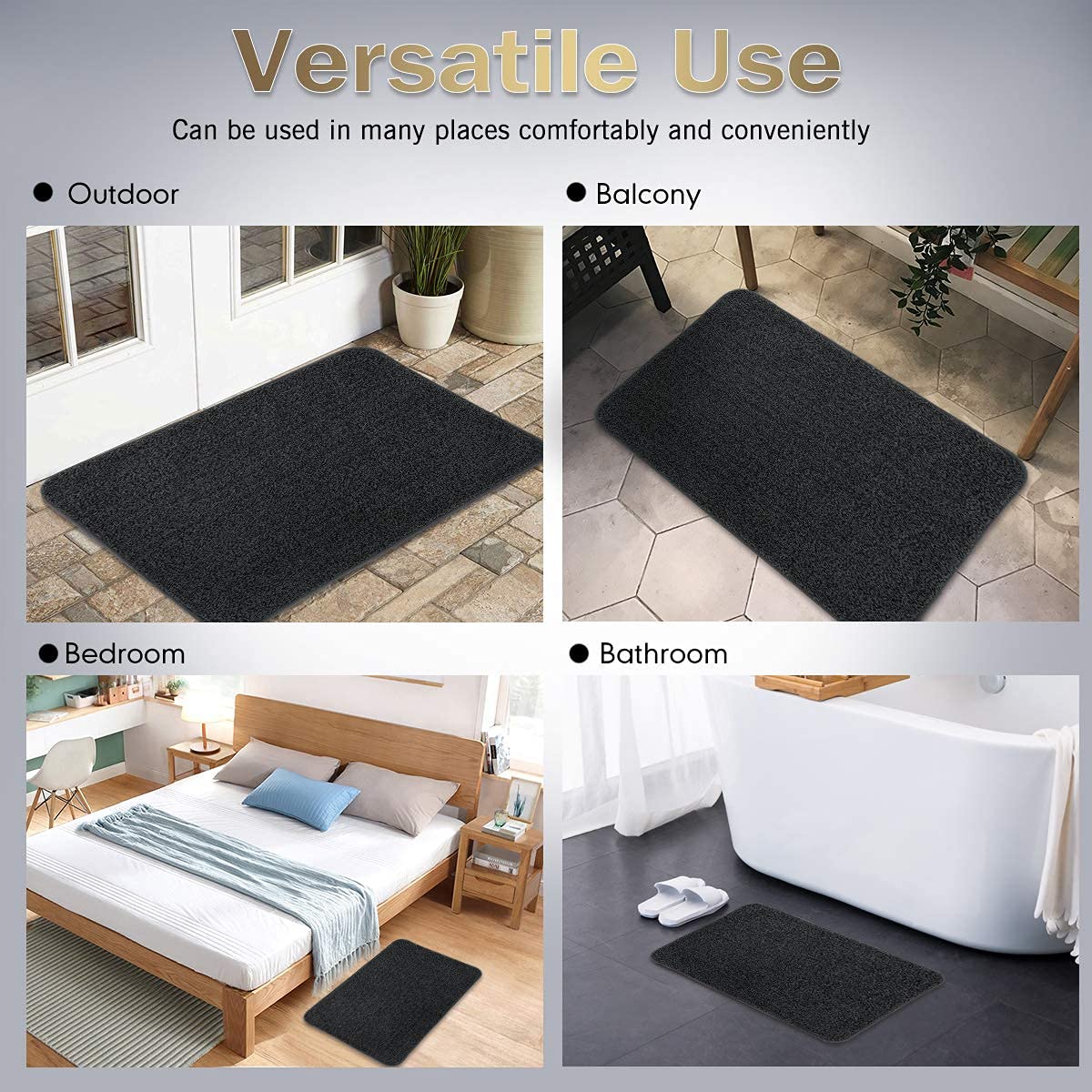 ITSOFT Dirt Trapper Indoor Door Mat & Entrance Rug for Wet Muddy Shoes and Pet Paws, Non-Slip Machine Washable, Shoe Scraper, Ab