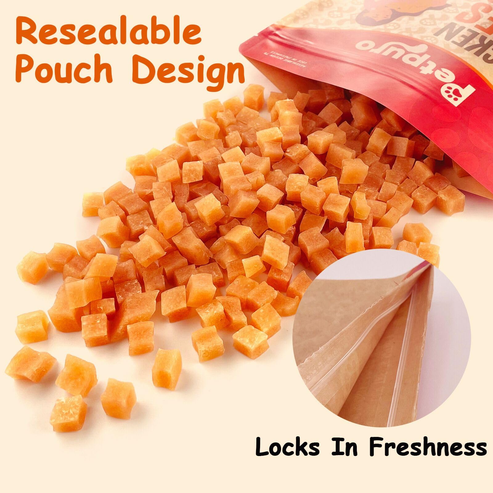 PETPURO Soft Chicken Treats for Dogs and Cats, Grain Free Training Snacks, High Protein Chewy Bites for Small Dogs and Kittens,
