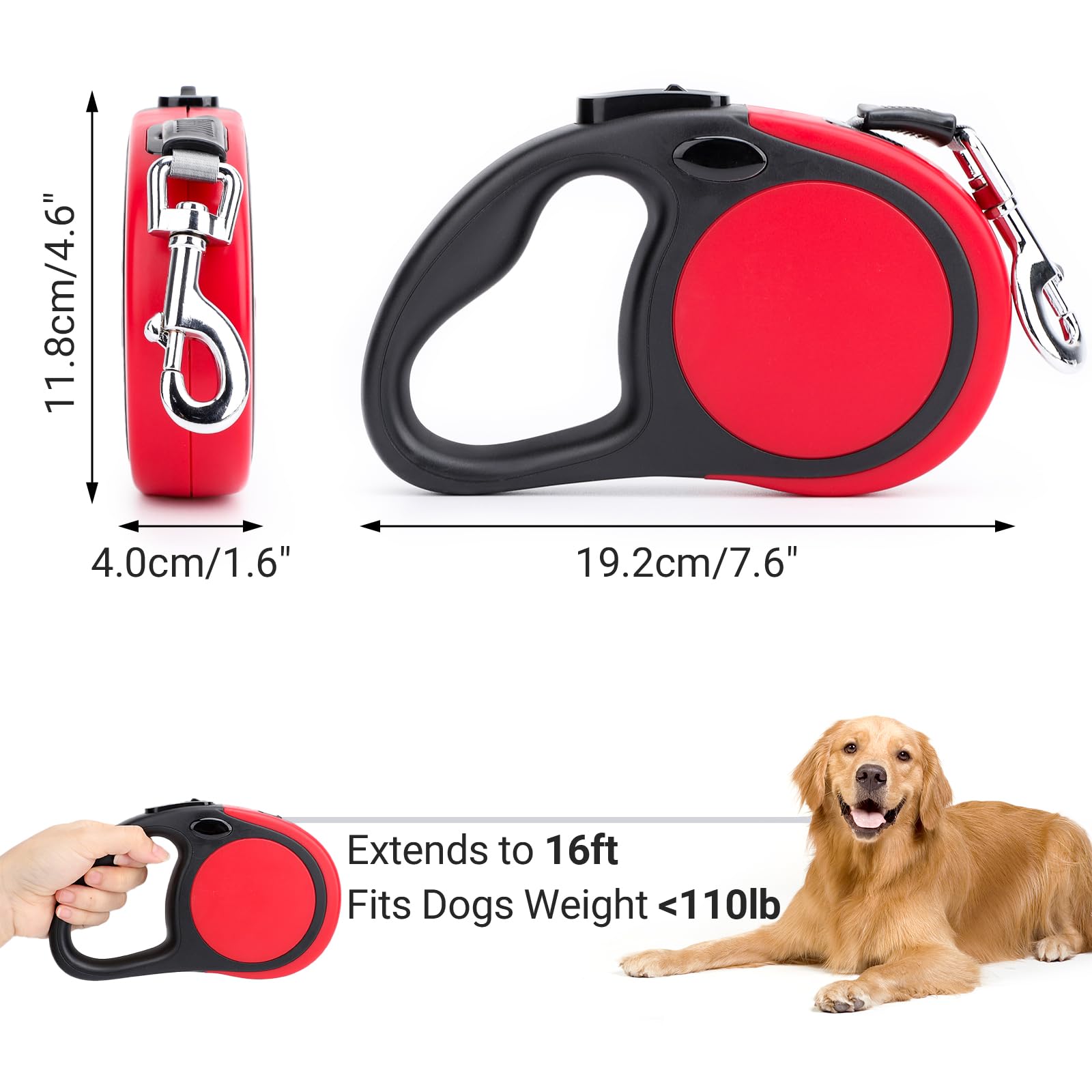 Segarty Retractable Dog Leash For Large Medium Dogs, 16Ft Heavy Duty Walking Dog Leash For Pet Up To 110Lb, Anti-Slip Handle 360