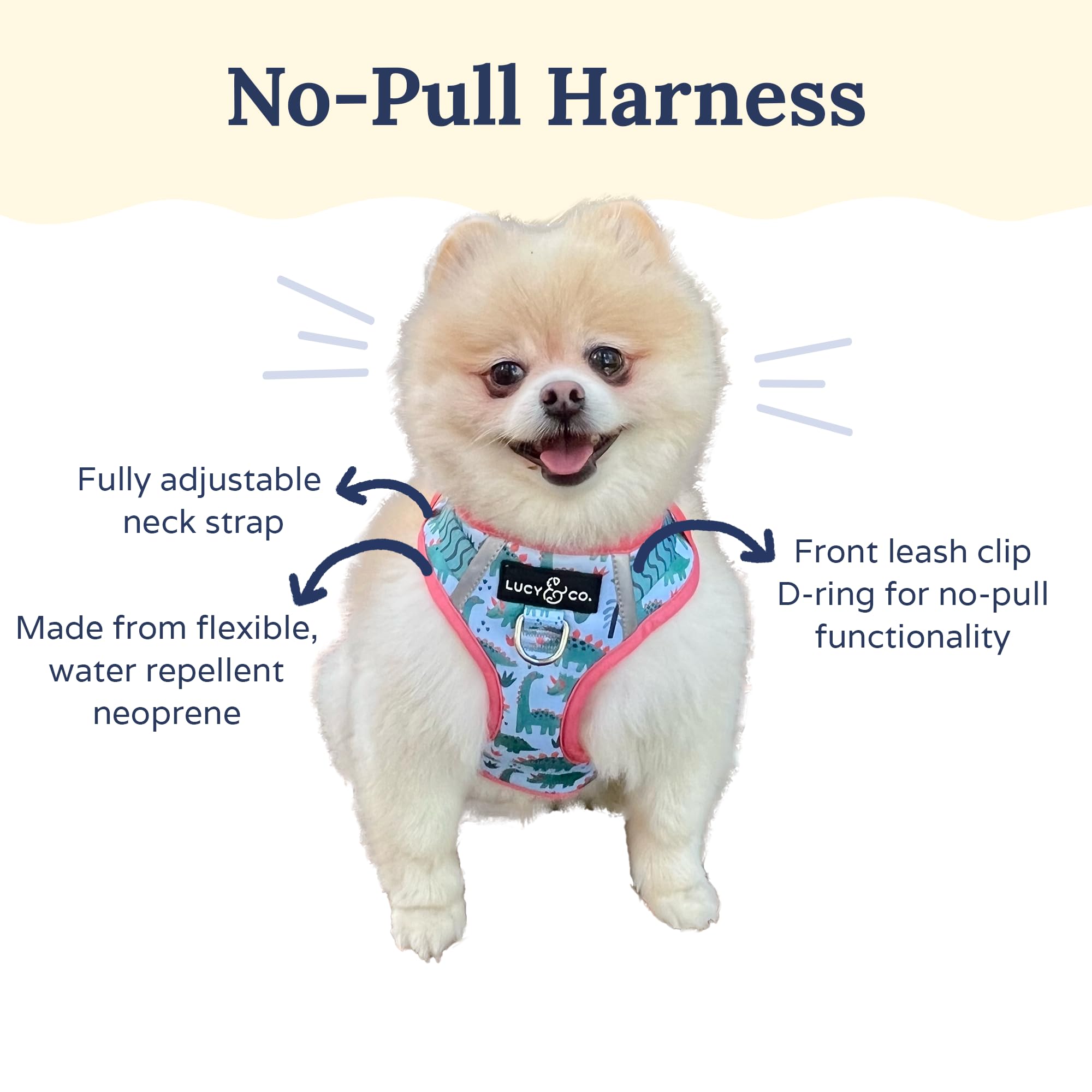 Lucy & Co. The DinoROAR No-Pull Dog Harness - Size X-Small - Vest to Stop Pulling & Walk Easy - Comfortable Leash Training Produ