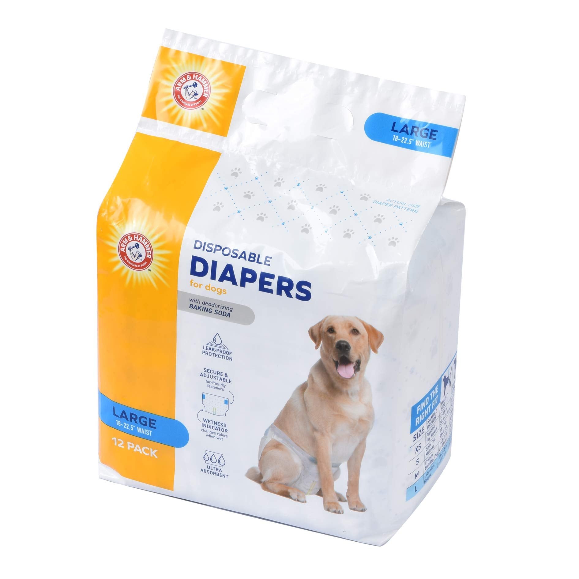 Arm & Hammer For Pets Female Dog Diapers, Size Large, 12 Count | Ultra-Absorbent, Adjustable Girl Dog Diapers With Leak-Proof Protection And Wetness Indicator