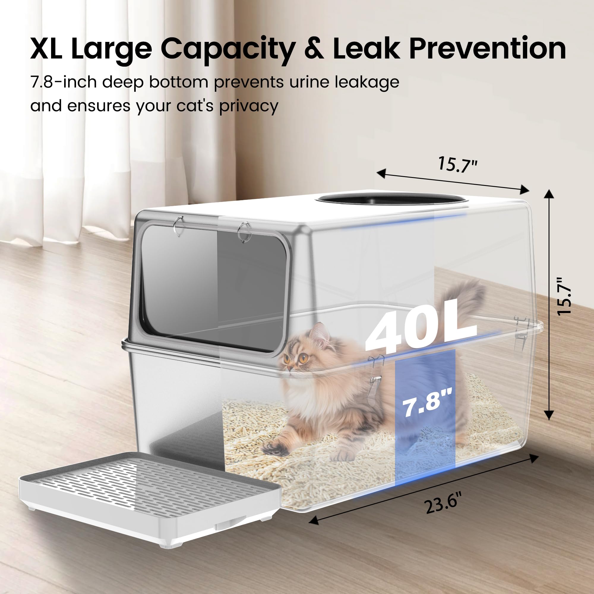 Aothey Stainless Steel Enclosed Cat Litter Box, Large XL, Silver, Odor Control, Easy to Clean, Durable with High Sides