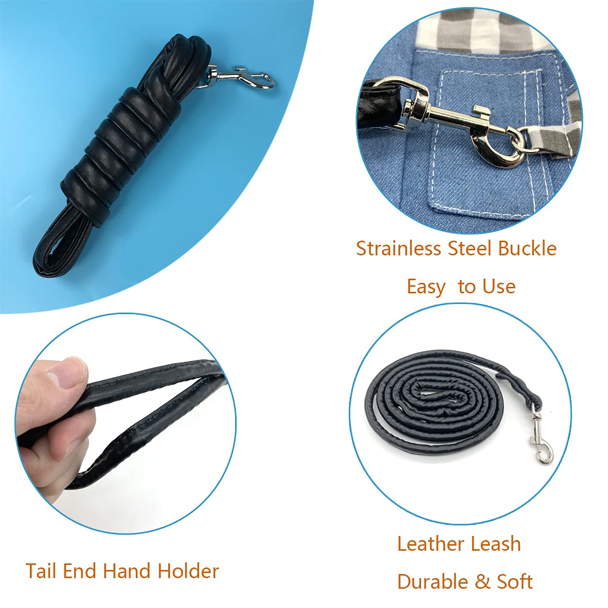 Vehomy Rabbit Harness and Leash Small Animal Clothes for Rabbit Guinea Pig, Bunny Plaid Harness Leash Guinea Pig Blue Denim Blac