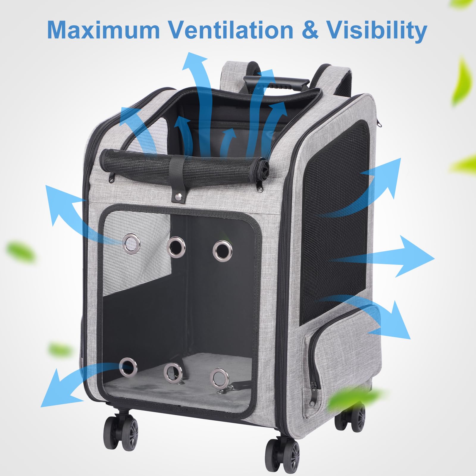 Versmelo Extra Large Pet Carrier Backpack With Wheels Cats Under 30 Lbs, For Dogs Puppies Rabbits Other Animals Under 25 Lbs, Gr