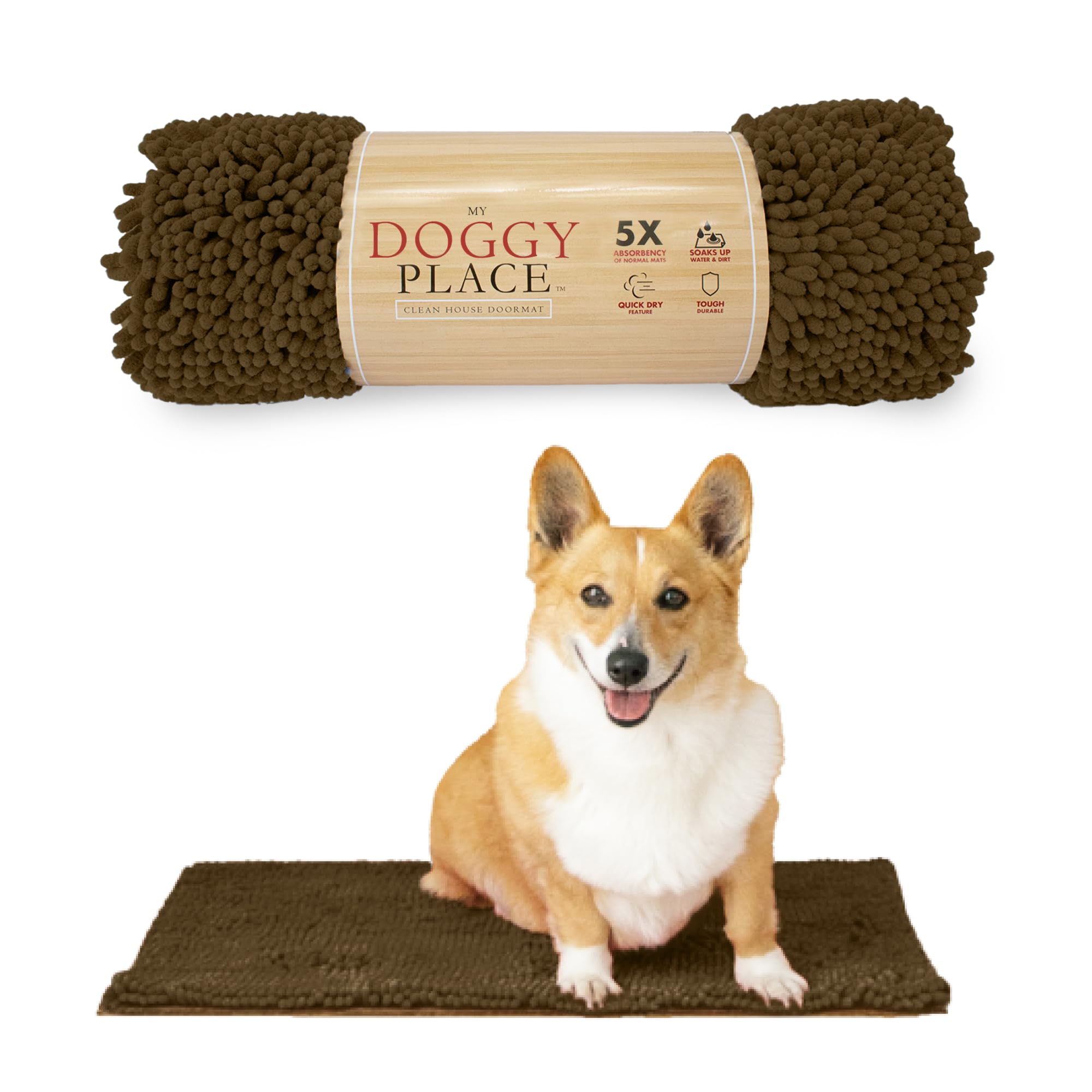 My Doggy Place Microfiber Dog Mat for Muddy Paws, 18 x 24 Brown - Absorbent and Quick-Drying Dog Paw Cleaning Mat, Washer and Dr
