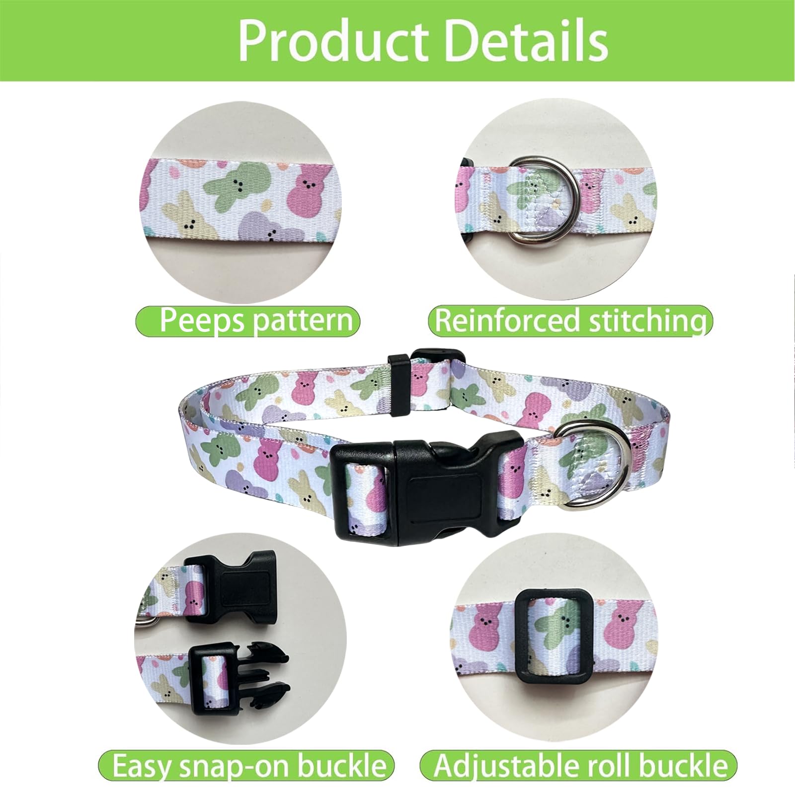 Easter Dog Collar Cat Collars - Peeps Eggs Print Puppy Collar With Buckle - Adjustable Holiday Party Pet Collars For Small Mediu