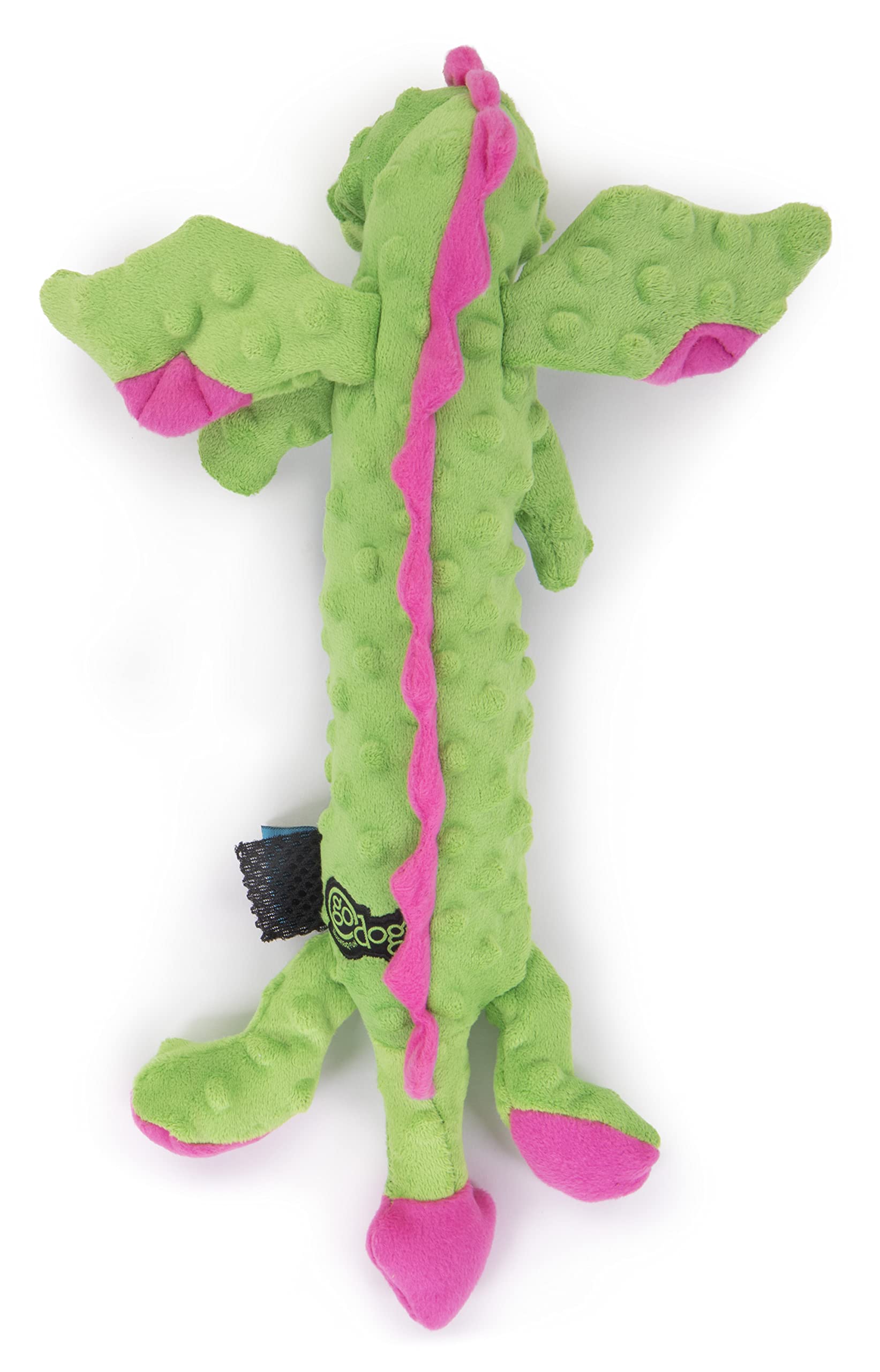 goDog Squeaky Plush Dog Toy, Chew Guard Technology, Large, Green, Bubble Plush Skinny Dragon