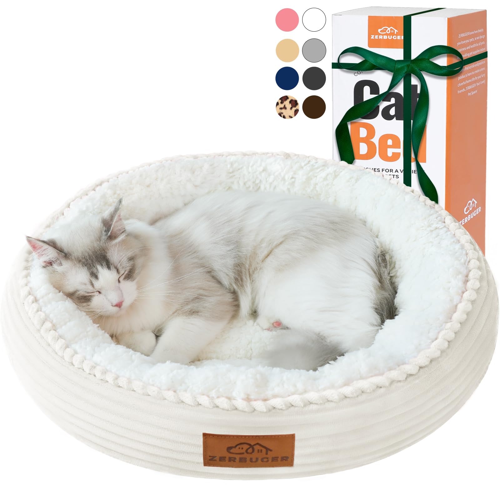 Zerbuger 20In Cream Round Cat Dog Bed Gift For Large Medium Small Dogs Cats, Machine Washable Sleeping Sofa, Non-Slip Bottom Bre
