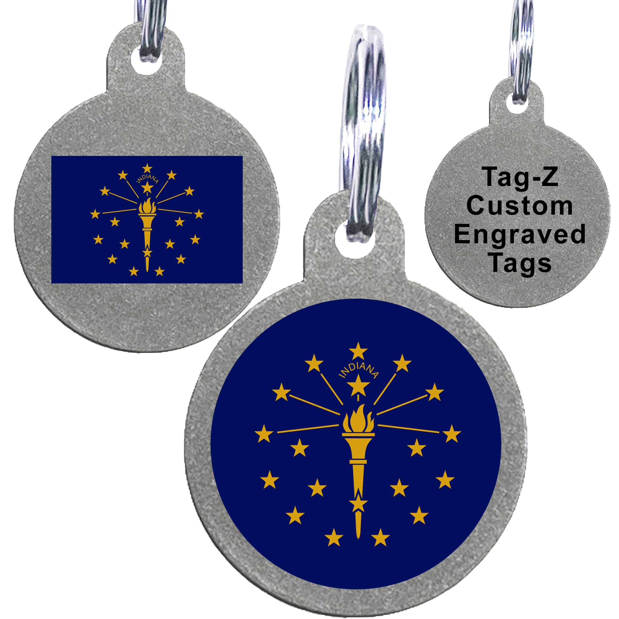 Indiana Flag Pet Id Tags, Custom Printed And Laser Engraved Circle