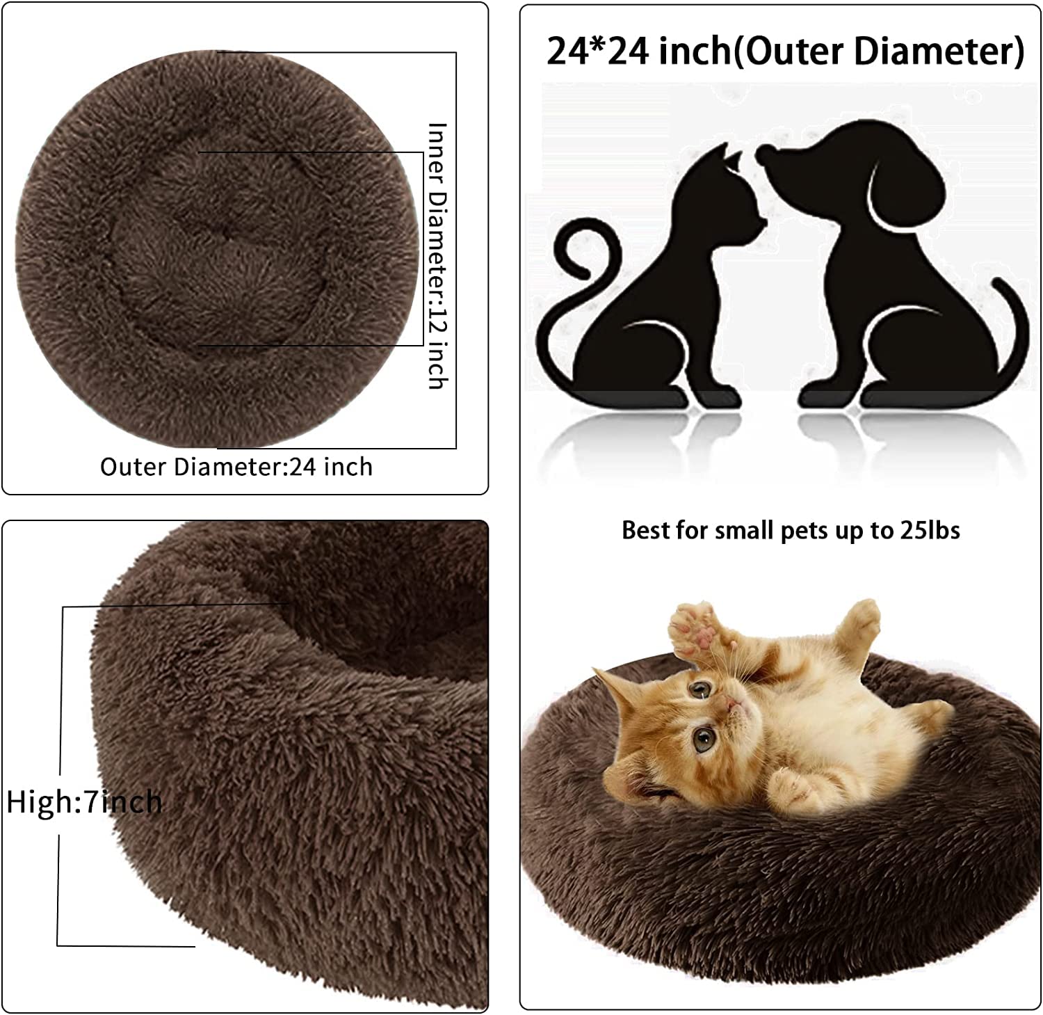 Nisrada Dog Bed For Small Medium Large Dogs, 24 Inch Calming Dogs Bed, Washable-Round Cozy Soft Pet Bed For Puppy And Kitten Wit