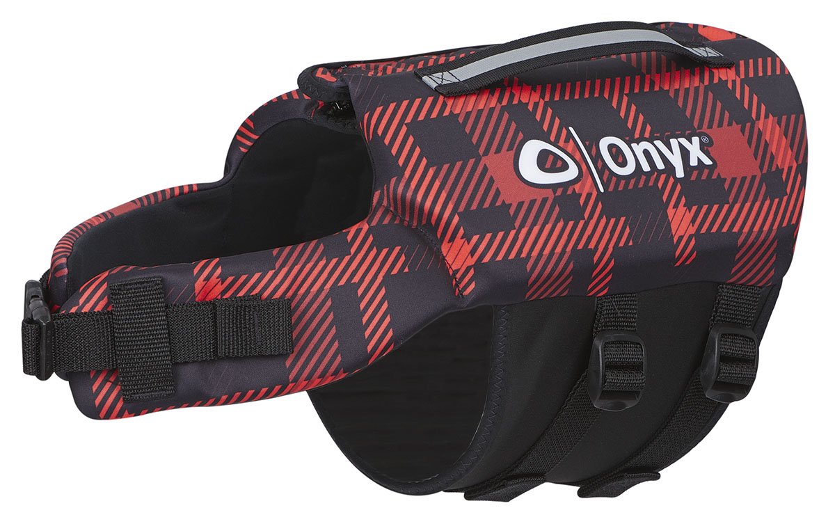 Onyx Neoprene Dog Life Vest, Red Plaid, Medium