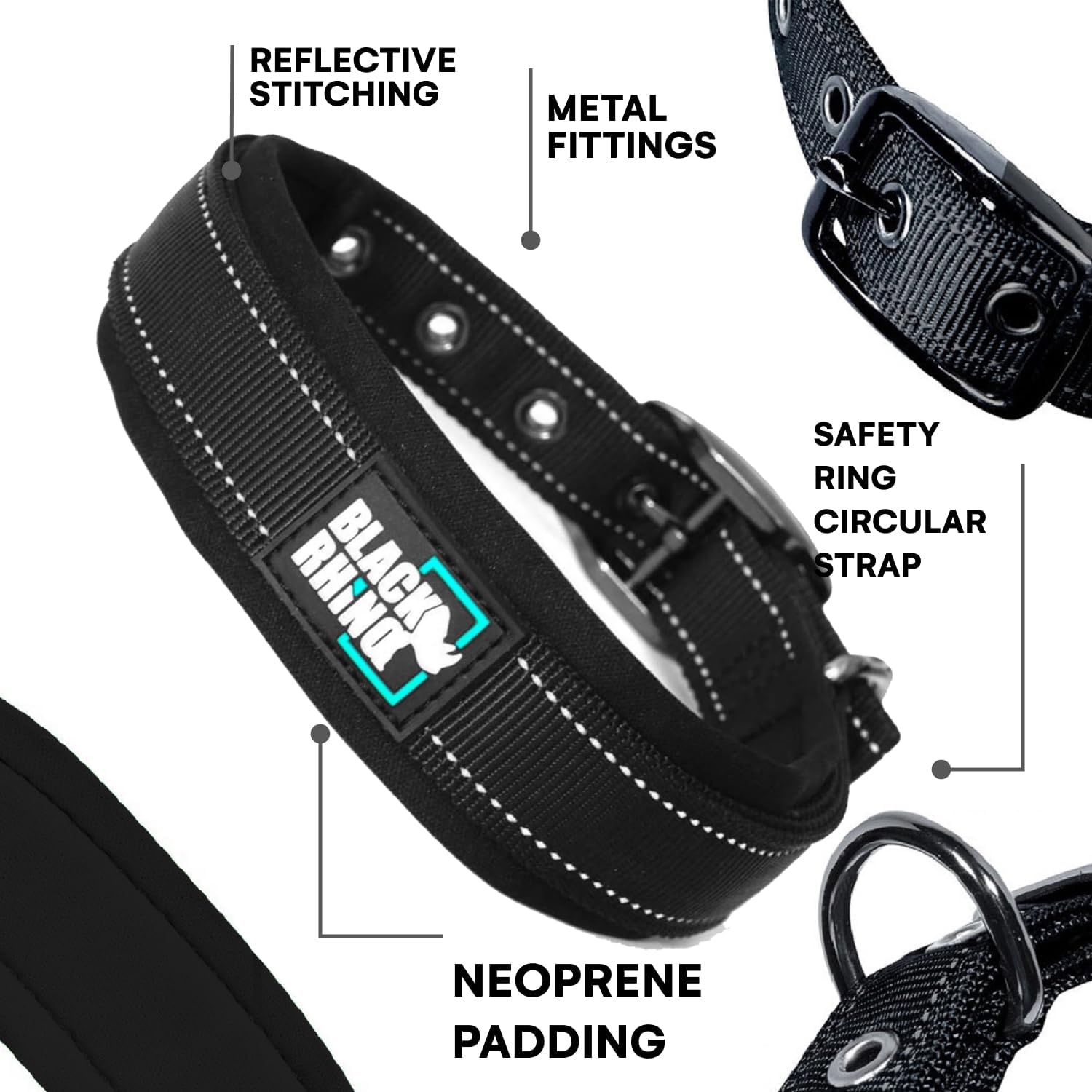 Black Rhino Dog Collar For Medium Dogs - 14-18 Inches Adjustable Reflective Dog Collar With Metal Buckle And Ultra-Soft Neoprene