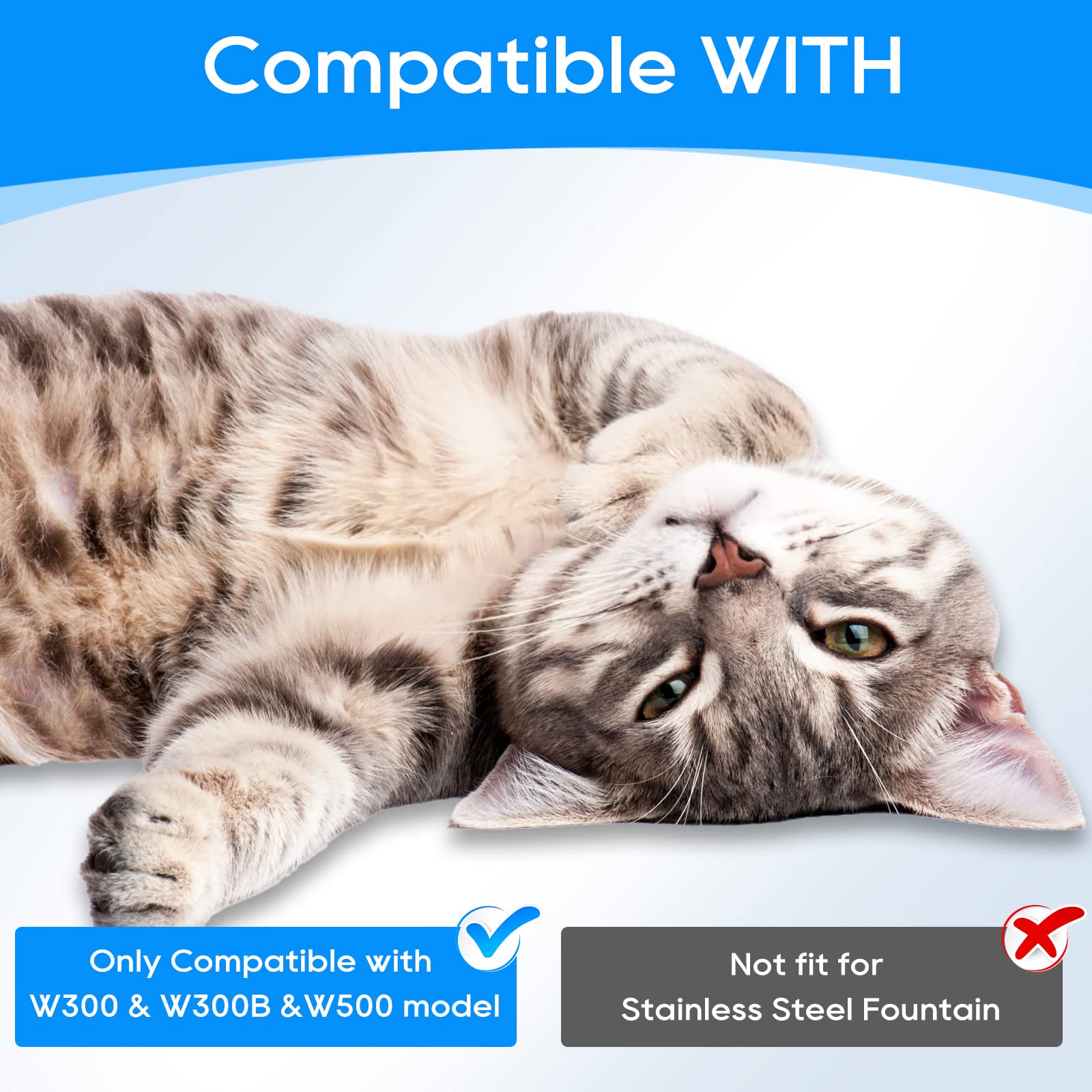 Myfatboss 12 Pack Cat Fountain Filter Replacement For W300&W300B&W500 Cat Water Fountain, Pet Filters For 67Oz/2L And 118Oz/3.5L